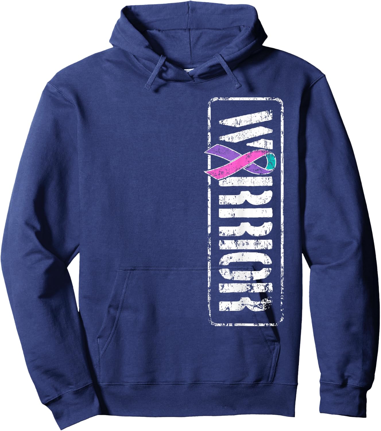 Thyroid Cancer Awareness - Sideways Military Warrior Ribbon Hoodie - Hoodie | Navy