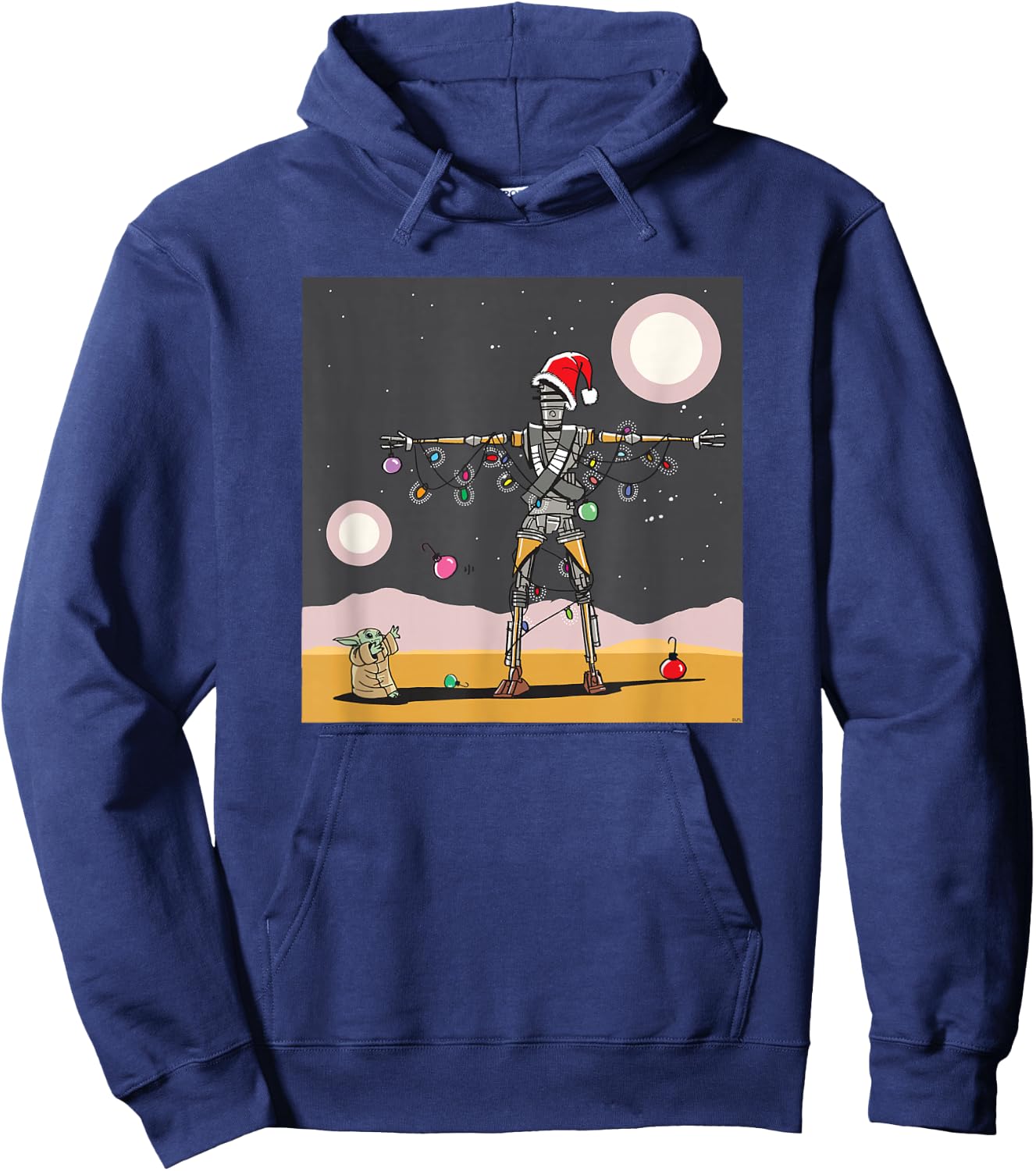 Star Wars Grogu IG-11 Droid Holiday Tatooine Christmas Tree Hoodie - Hoodie | Navy