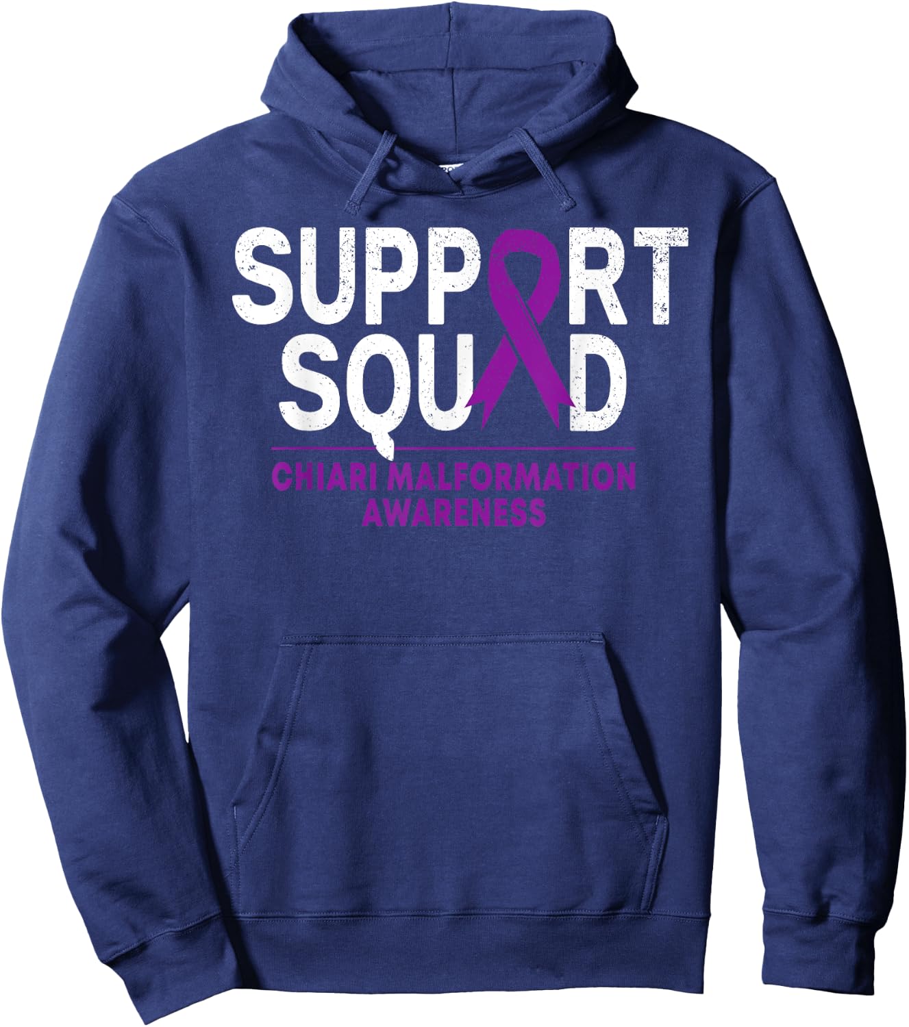 Support Squad Chiari Malformation Awareness Purple Ribbon Hoodie - Hoodie | Navy