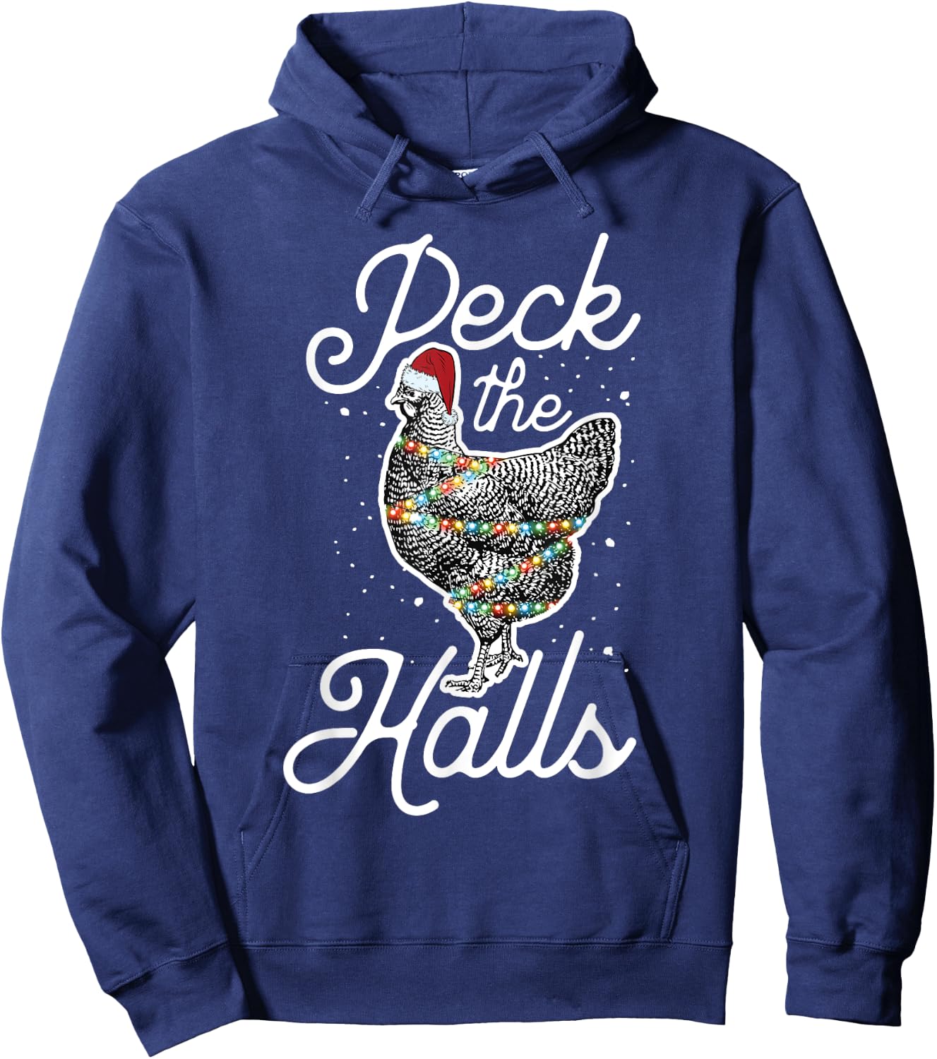 Peck The Halls | Cute Christmas Chicken Hoodie - Hoodie | Navy