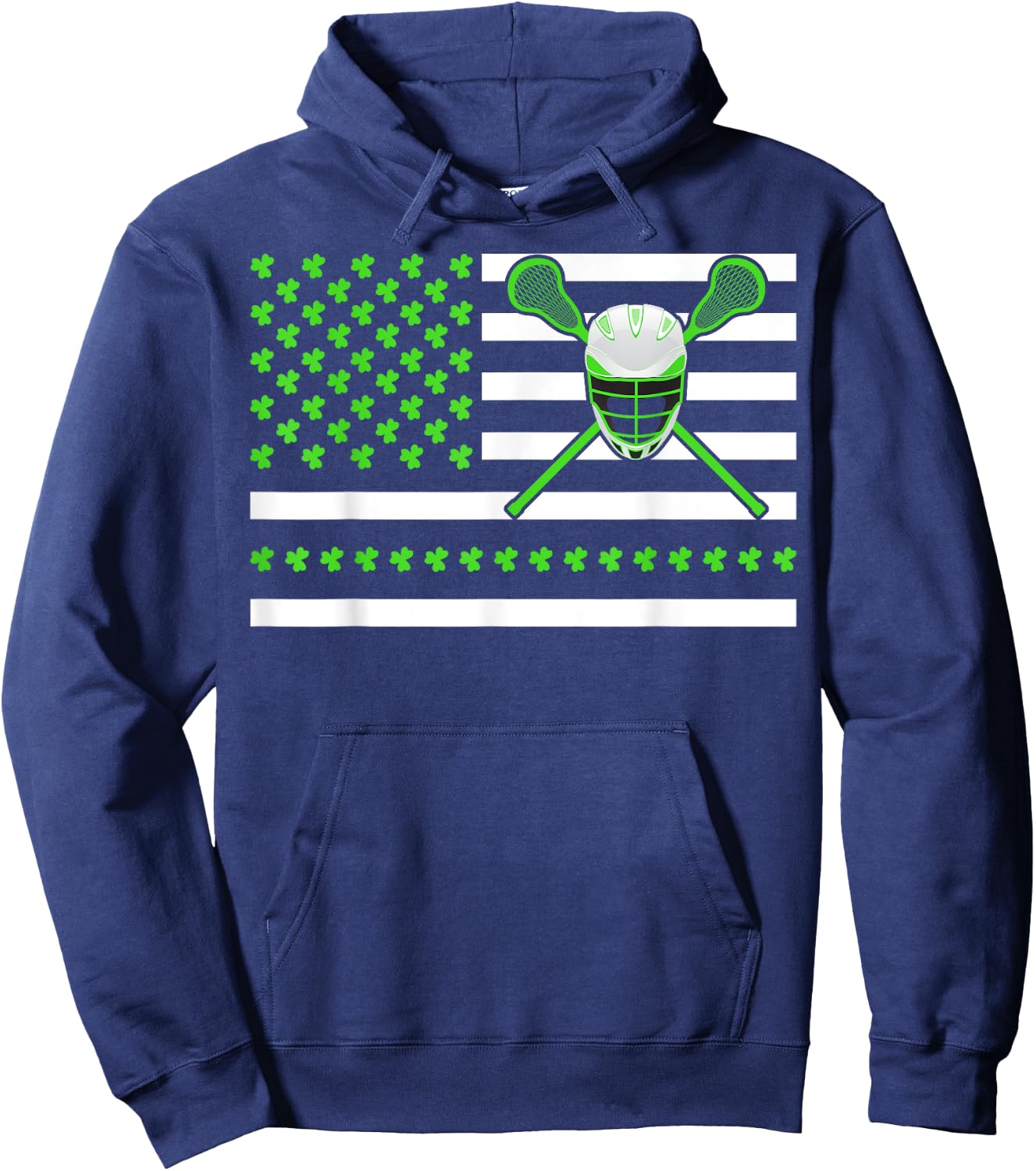 Irish Shamrock American Flag Lacrosse St. Patrick's Day Kids Men Hoodie - Hoodie | Navy