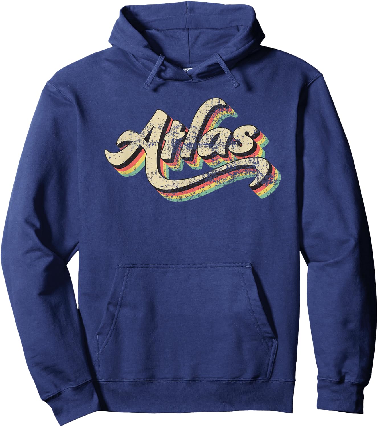 Atlas Name First or Family 70s Inspired Vintage Script Hoodie - Hoodie | Navy
