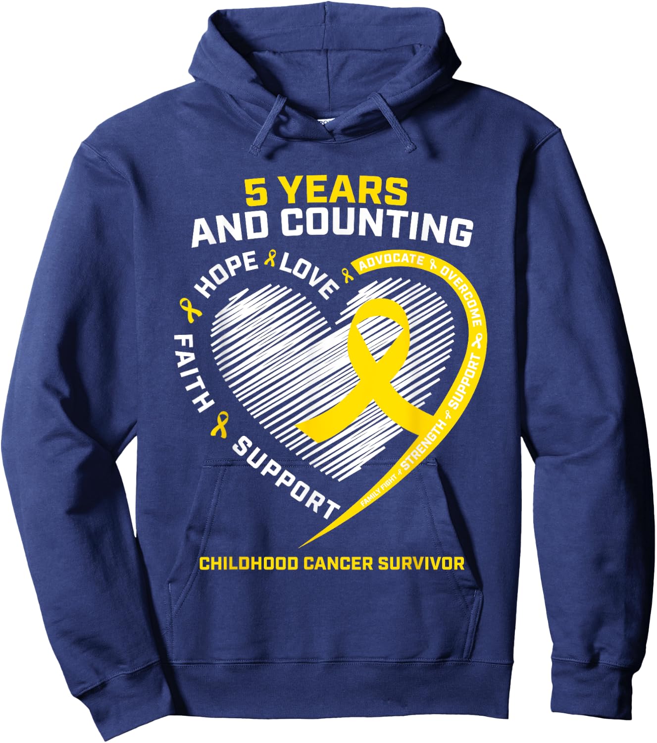 Girls Kids Boys 5 Year Gold Childhood Cancer Survivor Shirt Hoodie - Hoodie | Navy