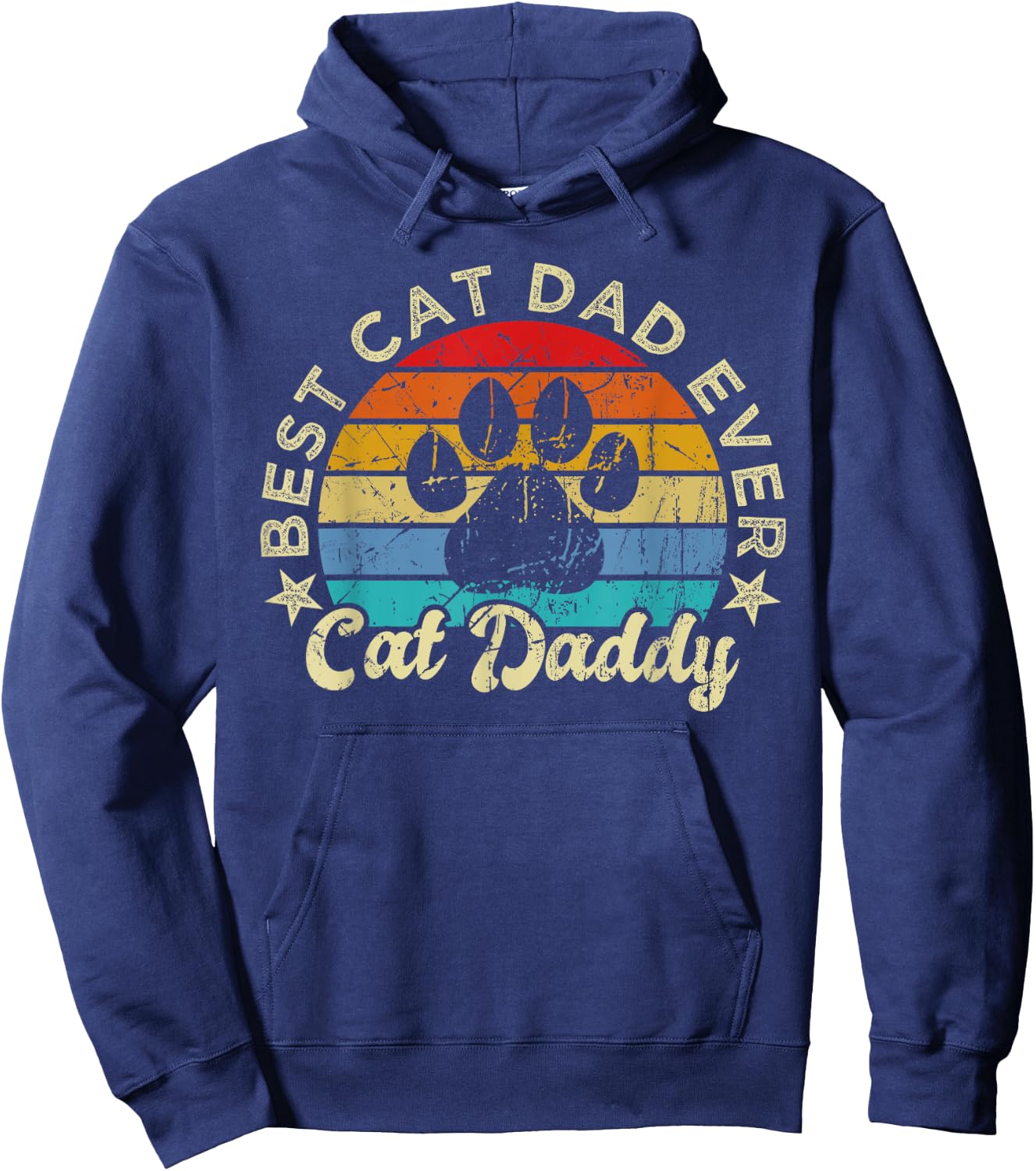 Funny Cat Daddy Shirt Cat Father Vintage Best Cat Dad Ever Hoodie - Hoodie | Navy