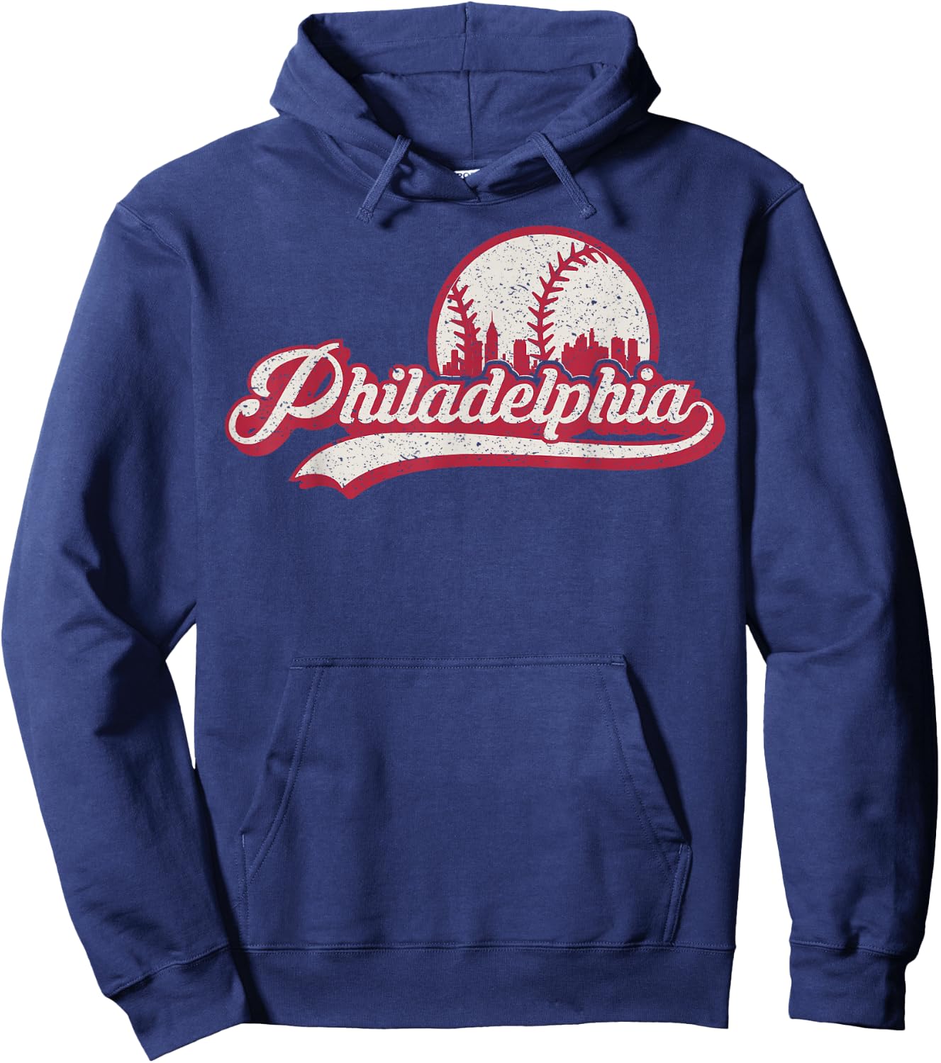 Vintage Distressed Philly Baseball Lovers Philly Cityscape Hoodie - Hoodie | Navy