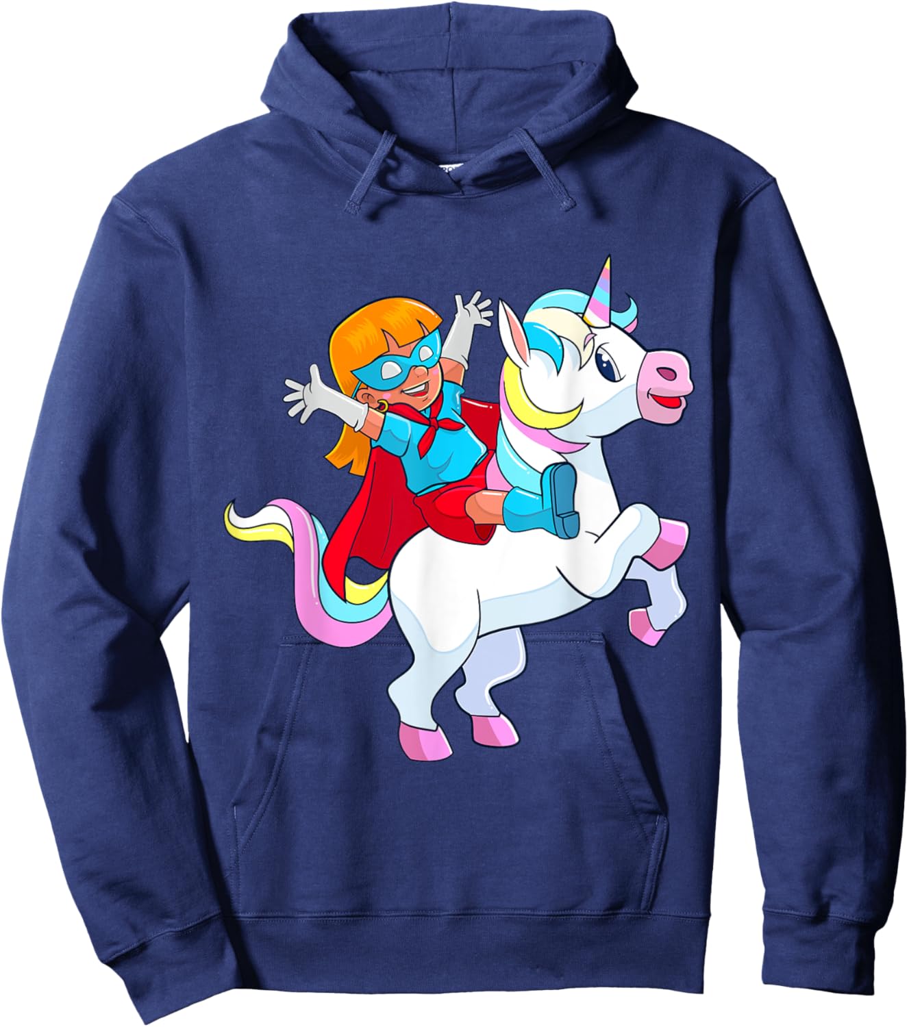 Superhero Birthday Girl Riding Unicorn Funny Kids Toddlers Hoodie - Hoodie | Navy