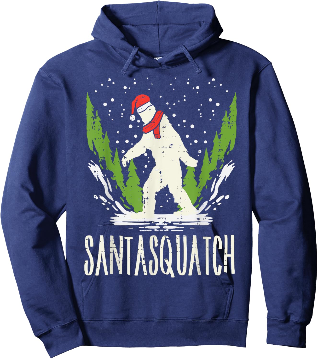 Bigfoot Sasquatch Santa Squatch Christmas Xmas Pajama PJ Hoodie - Hoodie | Navy