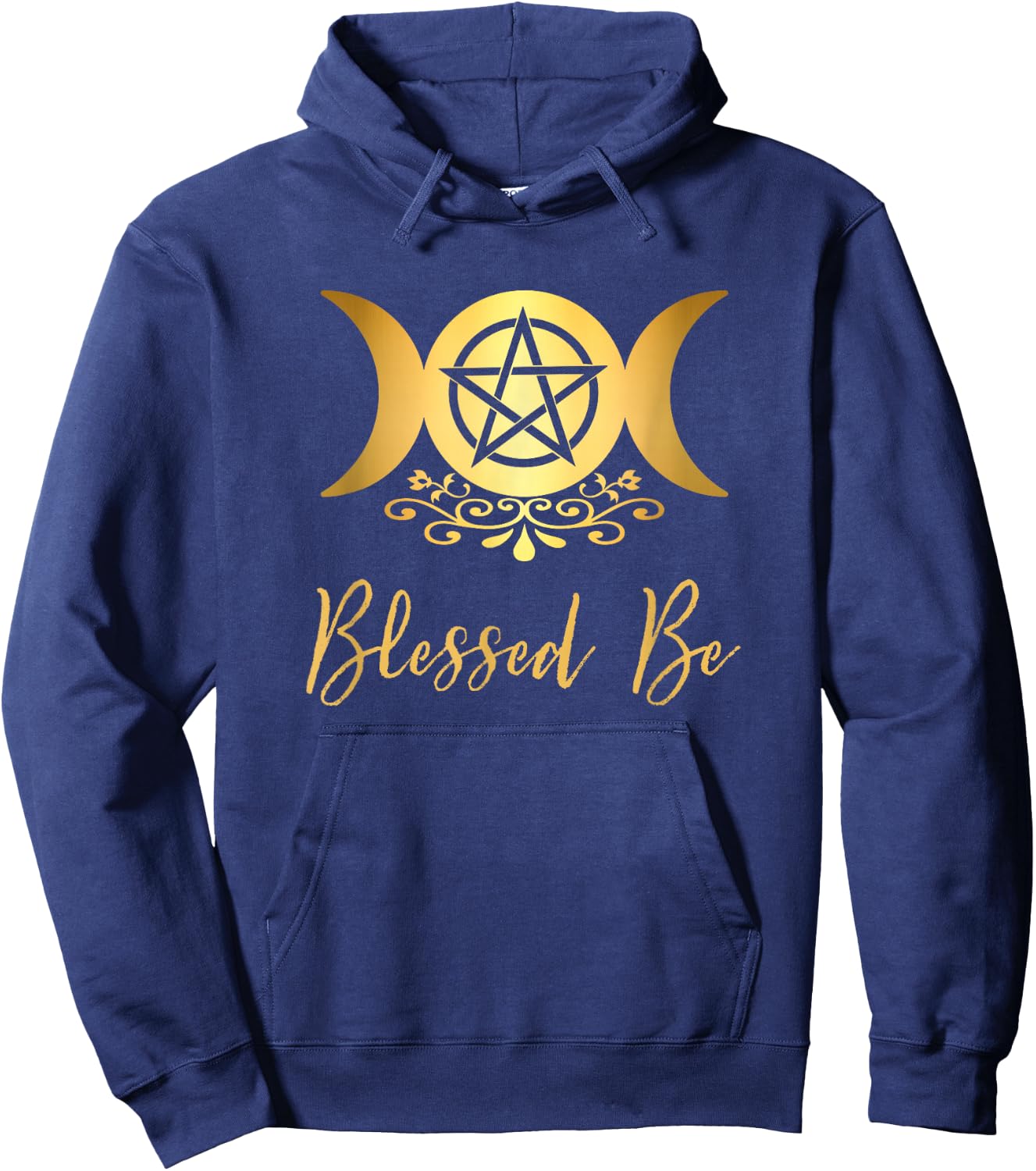 Blessed Be Wiccan Pagan Triple Moon Goddess and Pentacle Hoodie - Hoodie | Navy