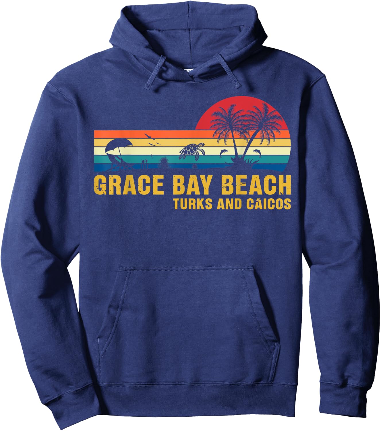 Family Vacation Grace Bay Beach Turks & Caicos Sea Turtle Hoodie - Hoodie | Navy