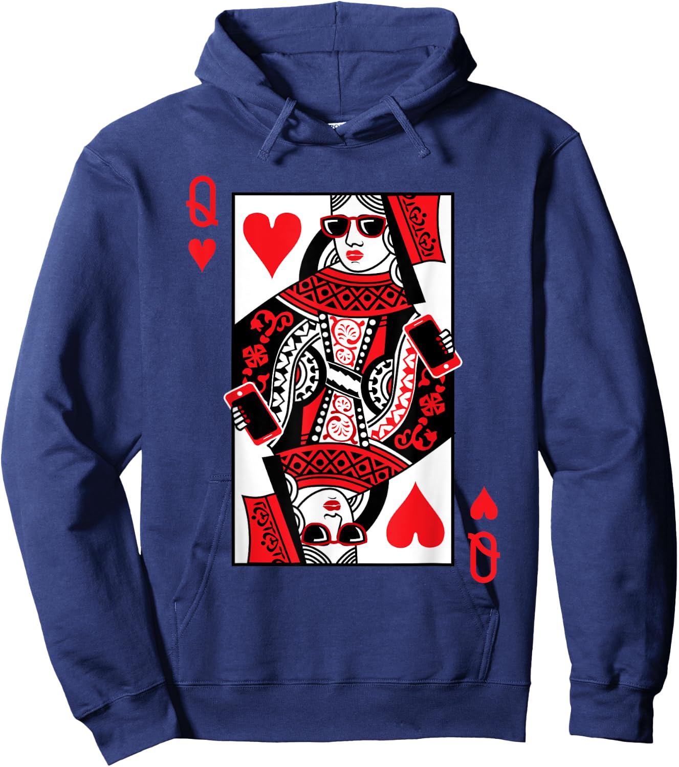 Classic Black Queen of Hearts : Adult, Short Sleeve, Cotton-Polyester Blend Hoodie - Hoodie | Navy