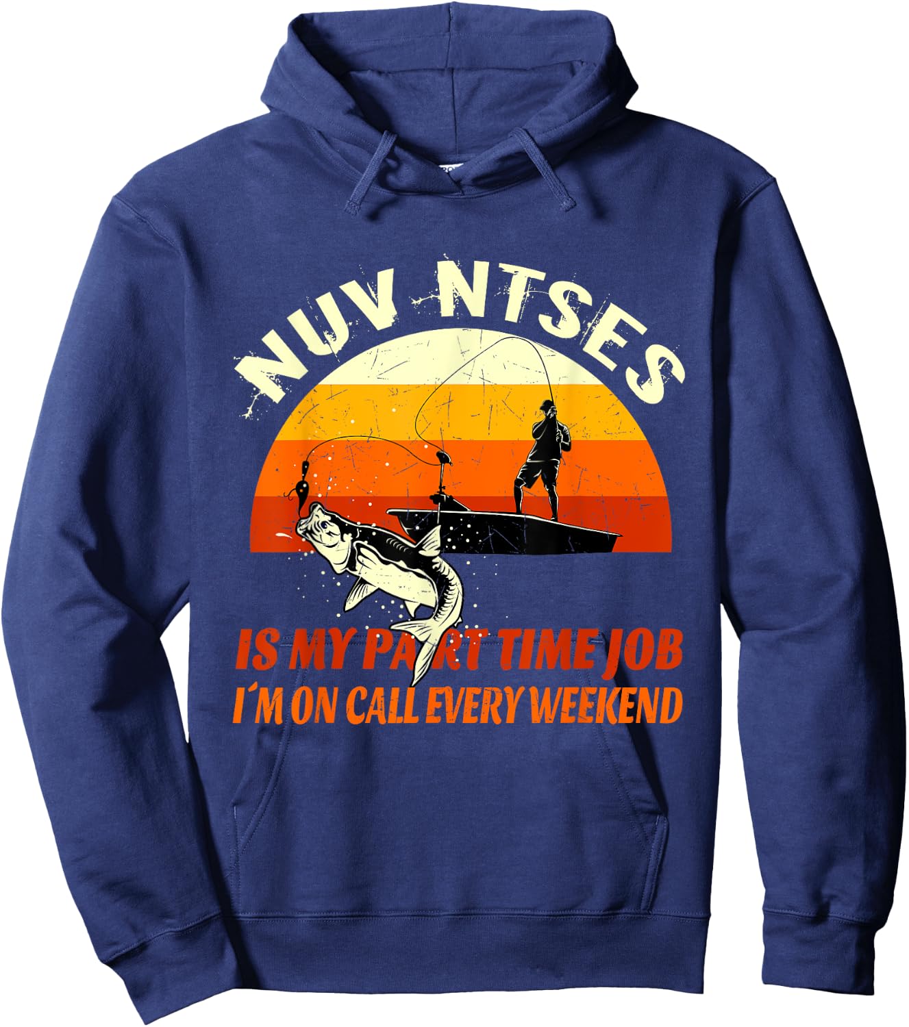 NUV NTSES IS MY PART TIME JOB Funny Hmoob Hmong Fishing Hoodie - Hoodie | Navy