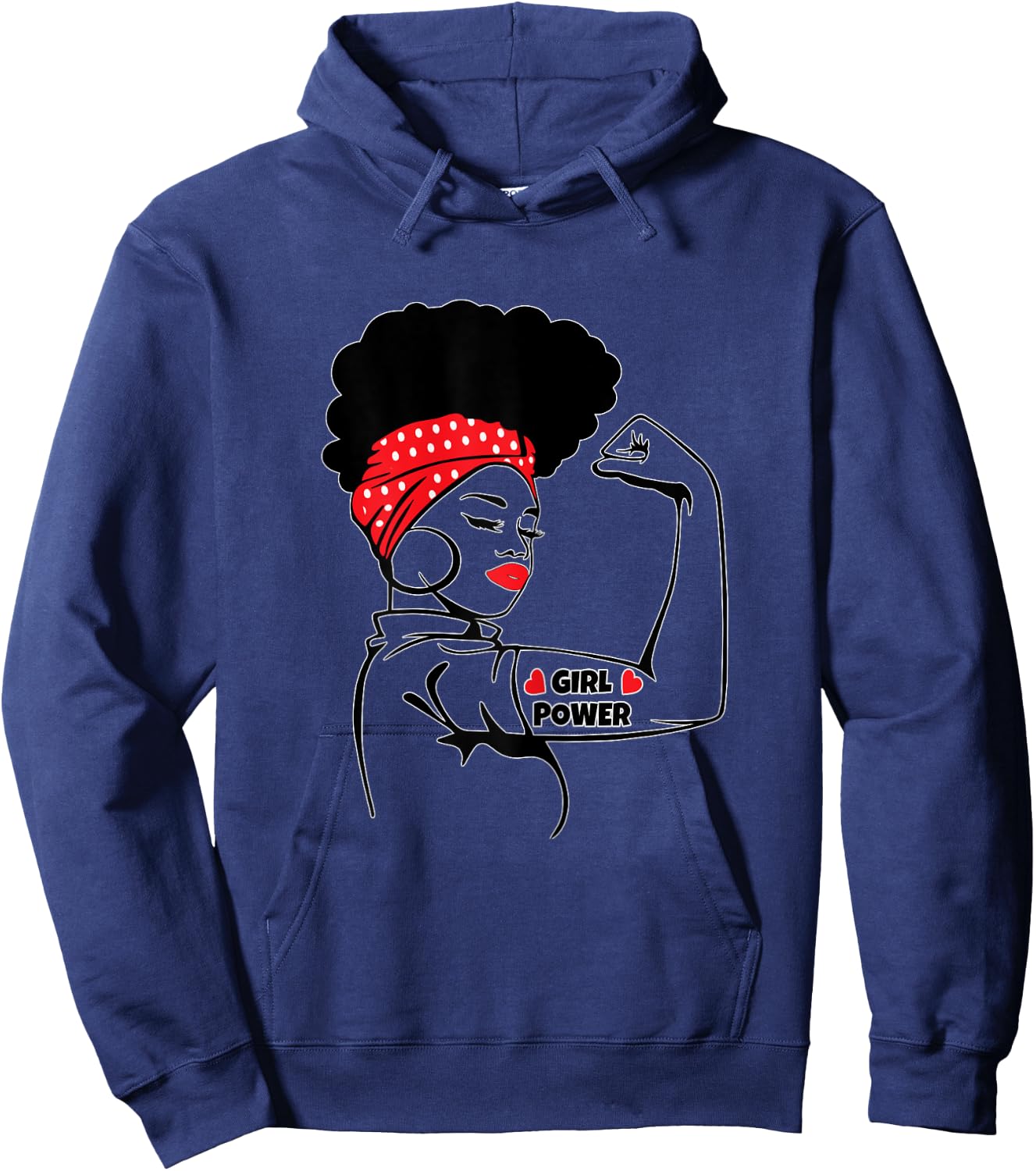 Afro Diva Power Girl Red Lips High Puff Melanin Fitness Hoodie - Hoodie | Navy
