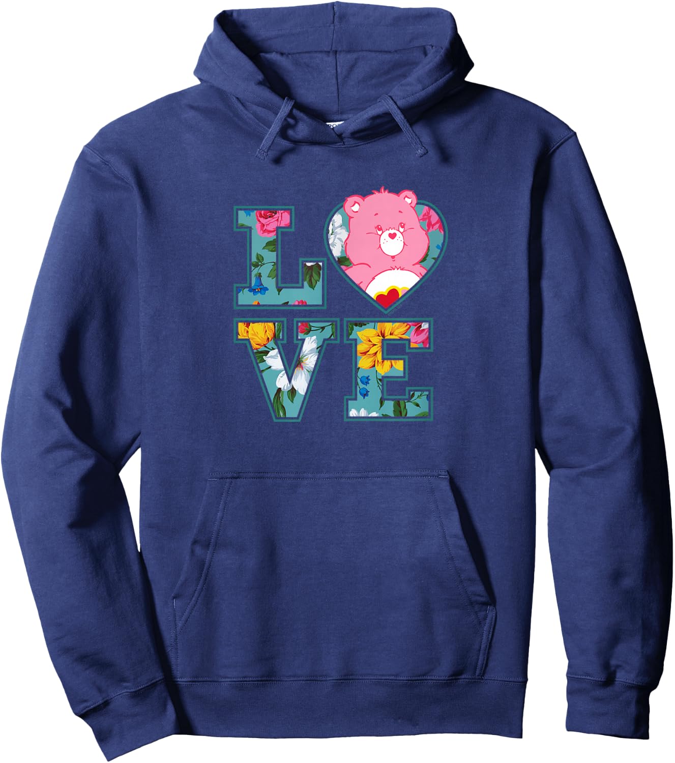 Care Bears Love Floral Block Letters Cute Cartoon Hoodie - Hoodie | Navy