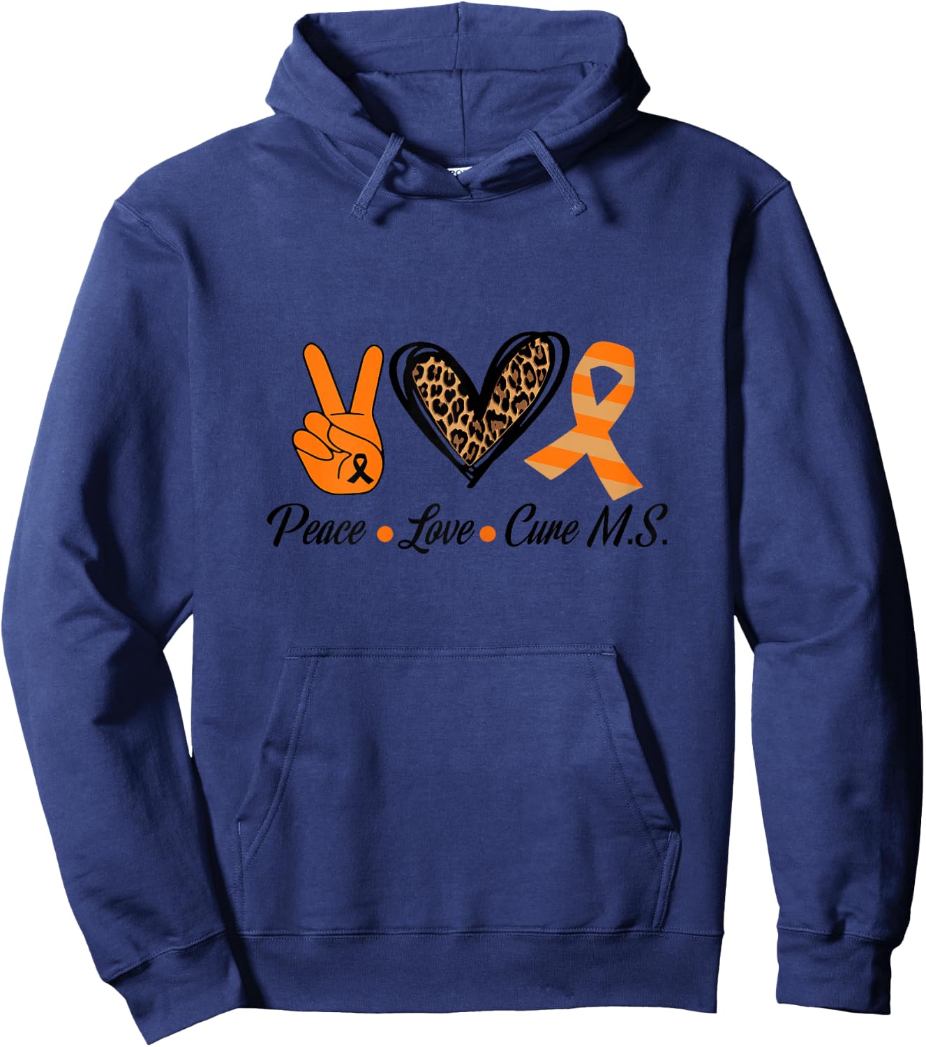 Multiple Sclerosis Awareness Peace Love Cure MS Hoodie - Hoodie | Navy