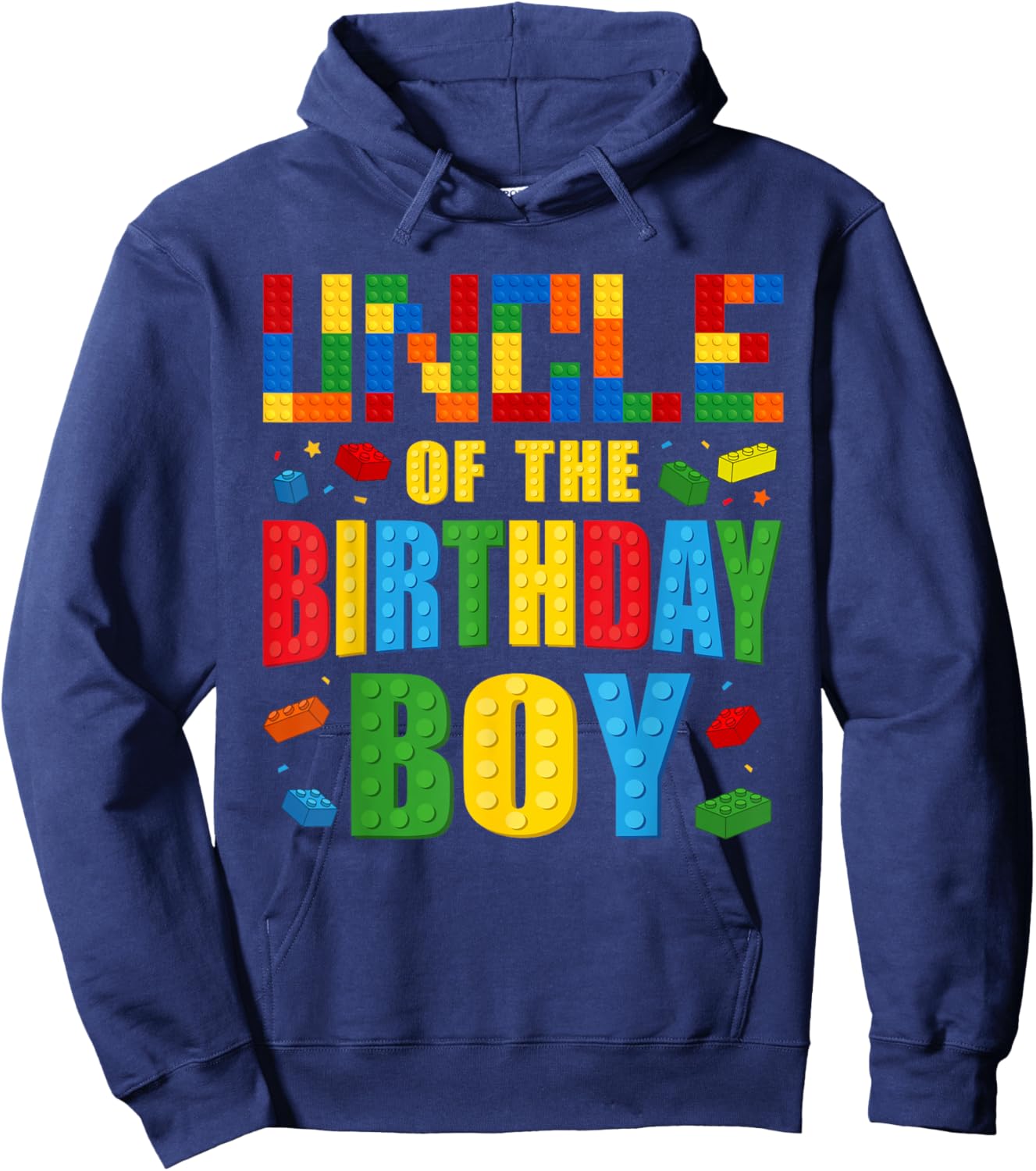Uncle Of The Birthday Boy Building Blocks Bricks Builder Hoodie - Hoodie | Navy