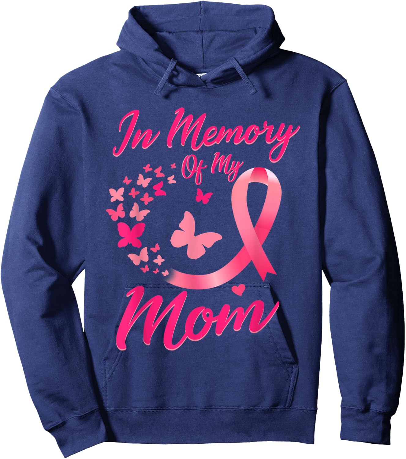 In Memory of My Mom Butterfly Breast Cancer Awareness Hoodie - Hoodie | Navy