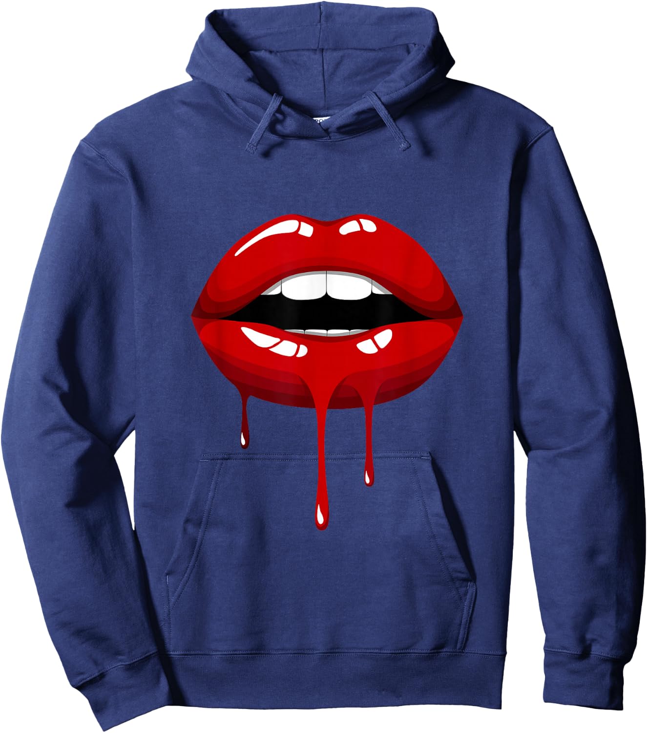 Cool Women Fashionable Red Lips Short Sleeve Graphic Design Hoodie - Hoodie | Navy