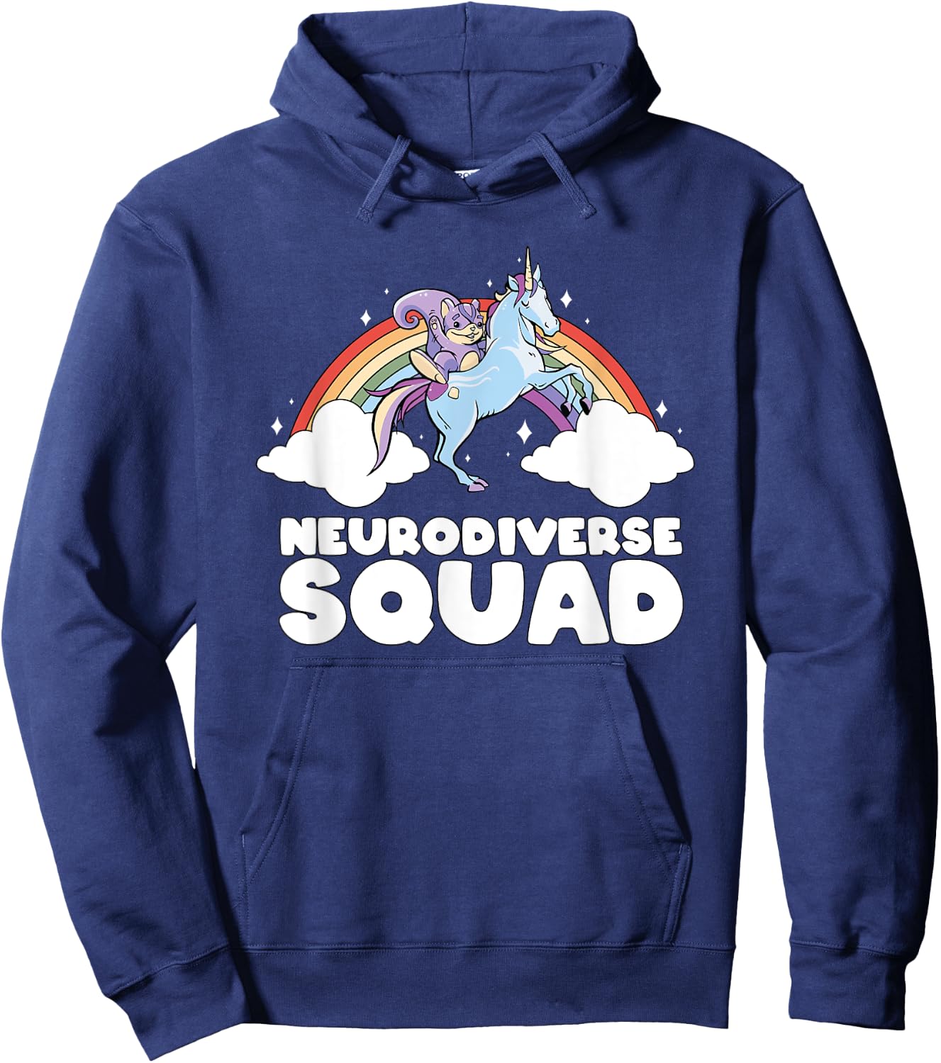 Neurodiverse Squad ADHD Squirrel Unicorn Rainbow Autism Hoodie - Hoodie | Navy