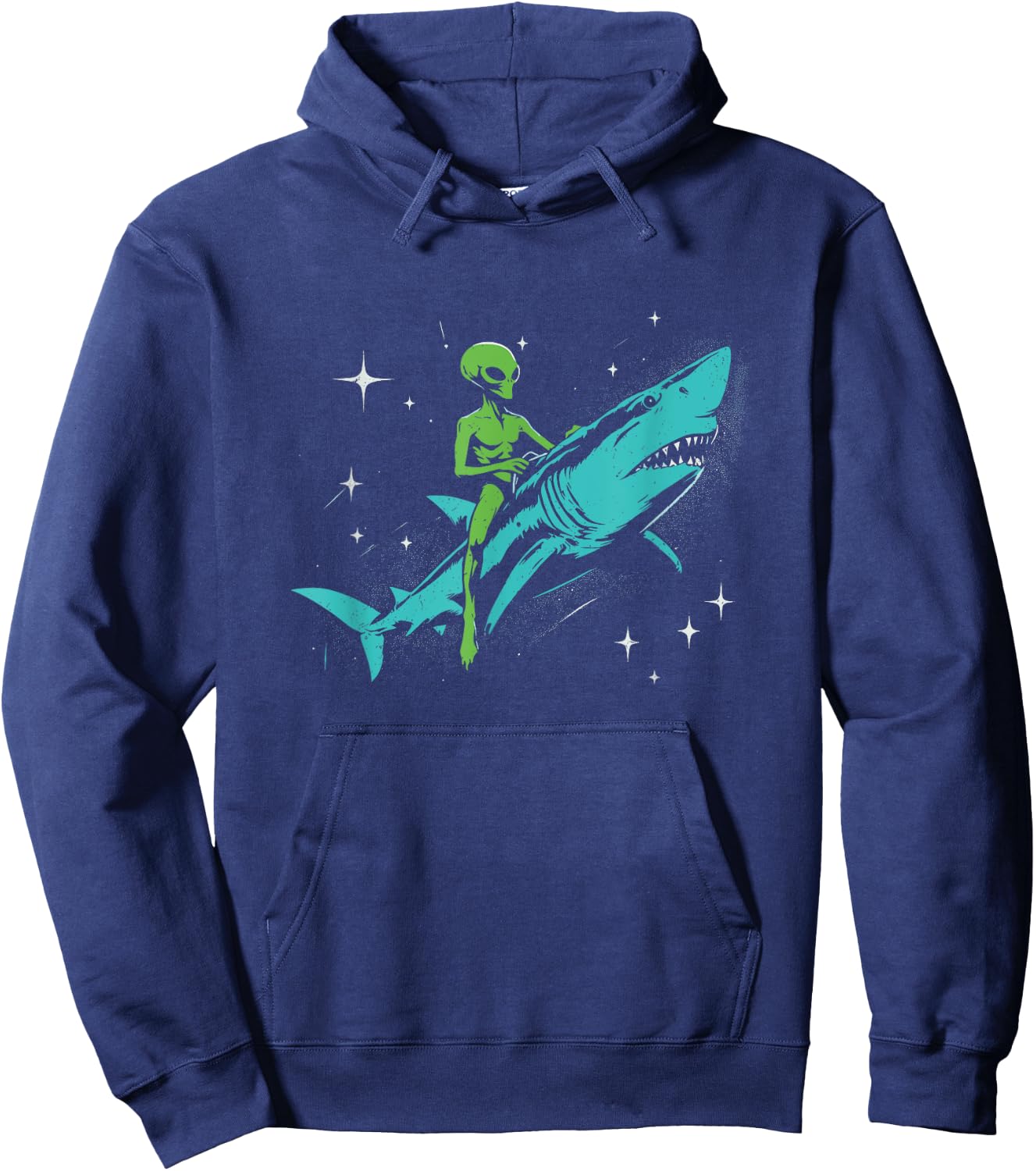 Alien Riding A Shark - Funny Graphic Alien UFO Space Lover Hoodie - Hoodie | Navy