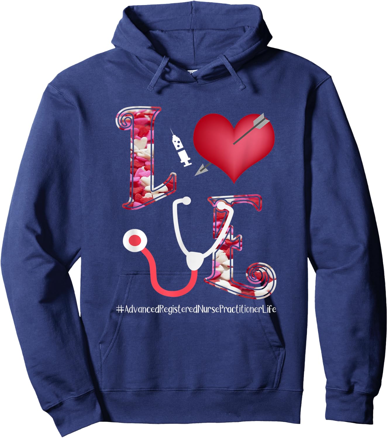 Valentine's Day Hearts Stethoscope Love ARNP Nurse Gift Hoodie - Hoodie | Navy
