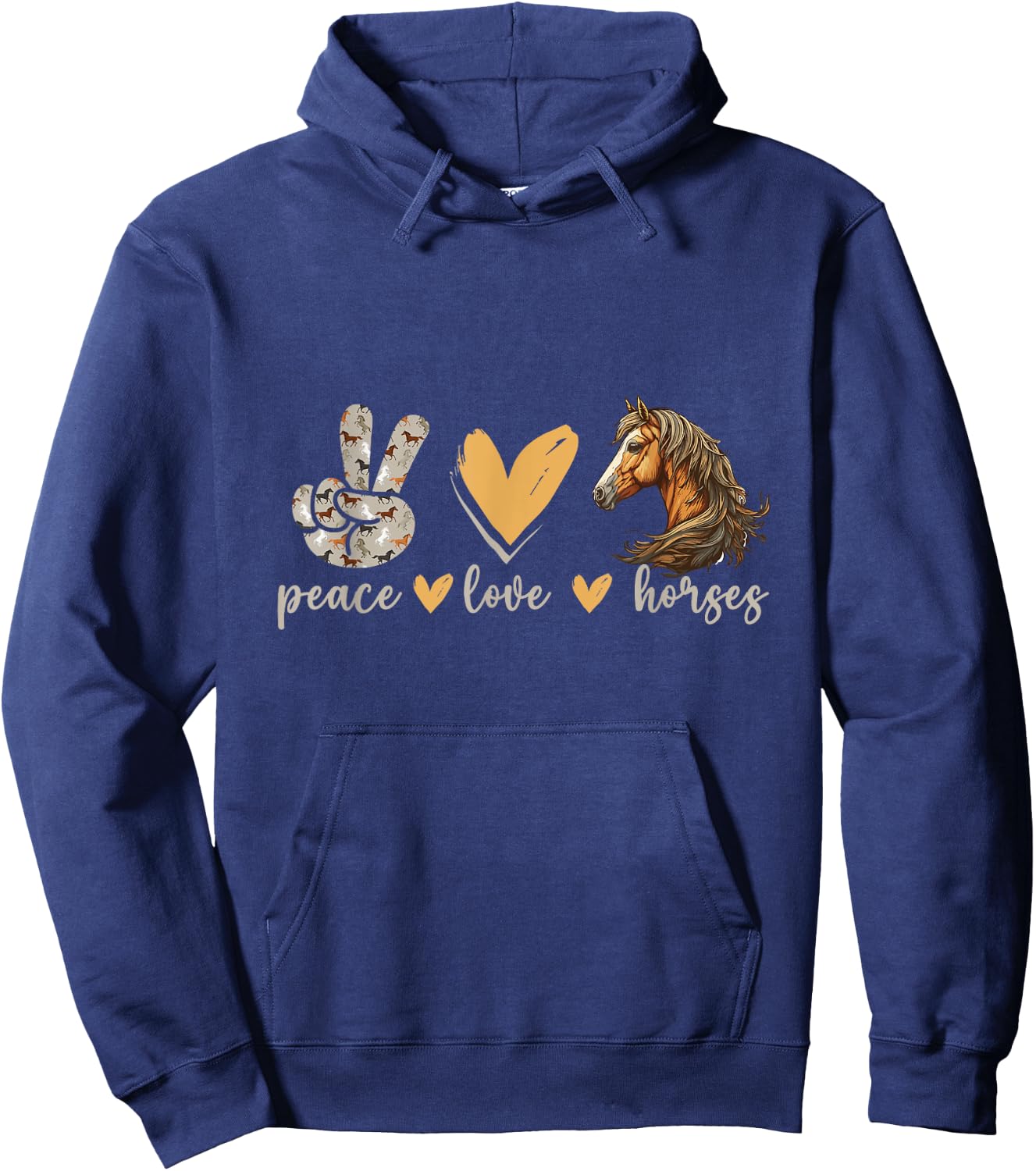 Peace Love Horses Girl I Love My Horses Equestrian Horseback Hoodie - Hoodie | Navy