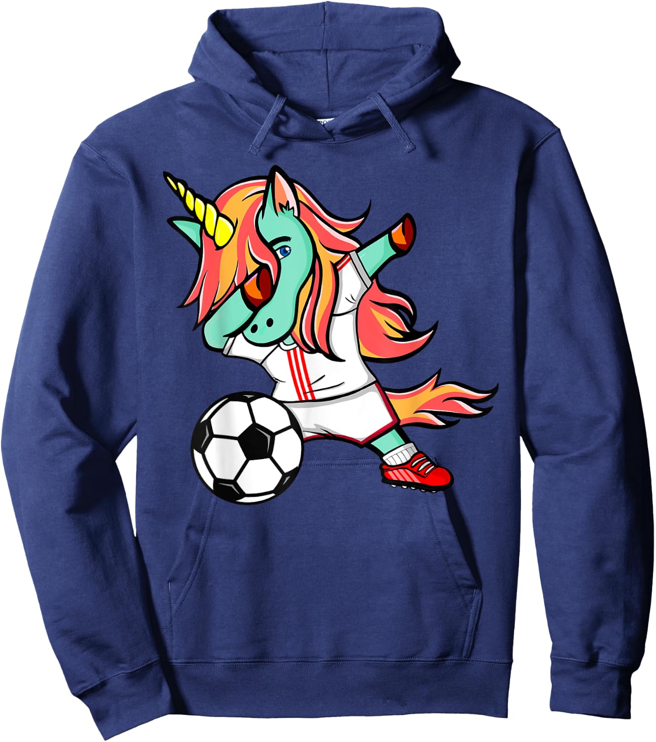 Dabbing Unicorn Soccer On White Red Sport Football Jersey Hoodie - Hoodie | Navy
