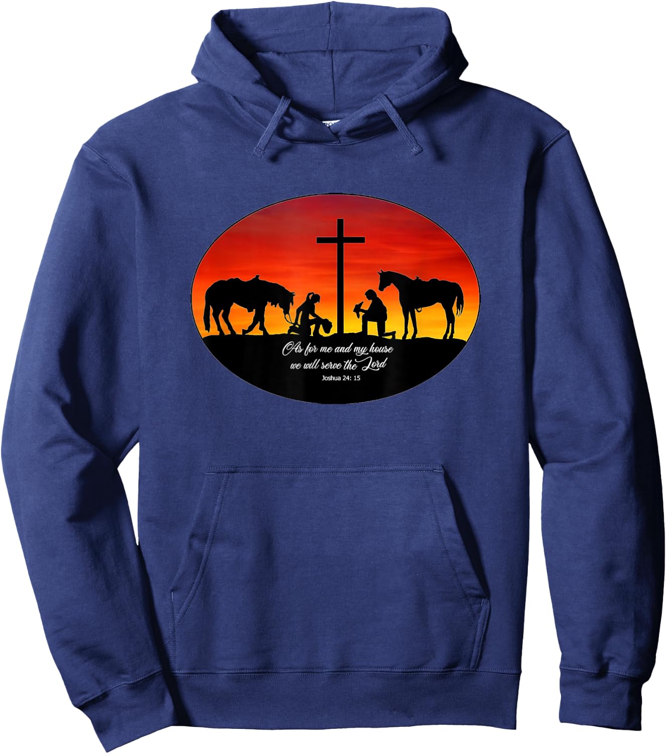 2 Cowhands praying at the Cross sunset. Christian Cowboy Hoodie - Hoodie | Navy