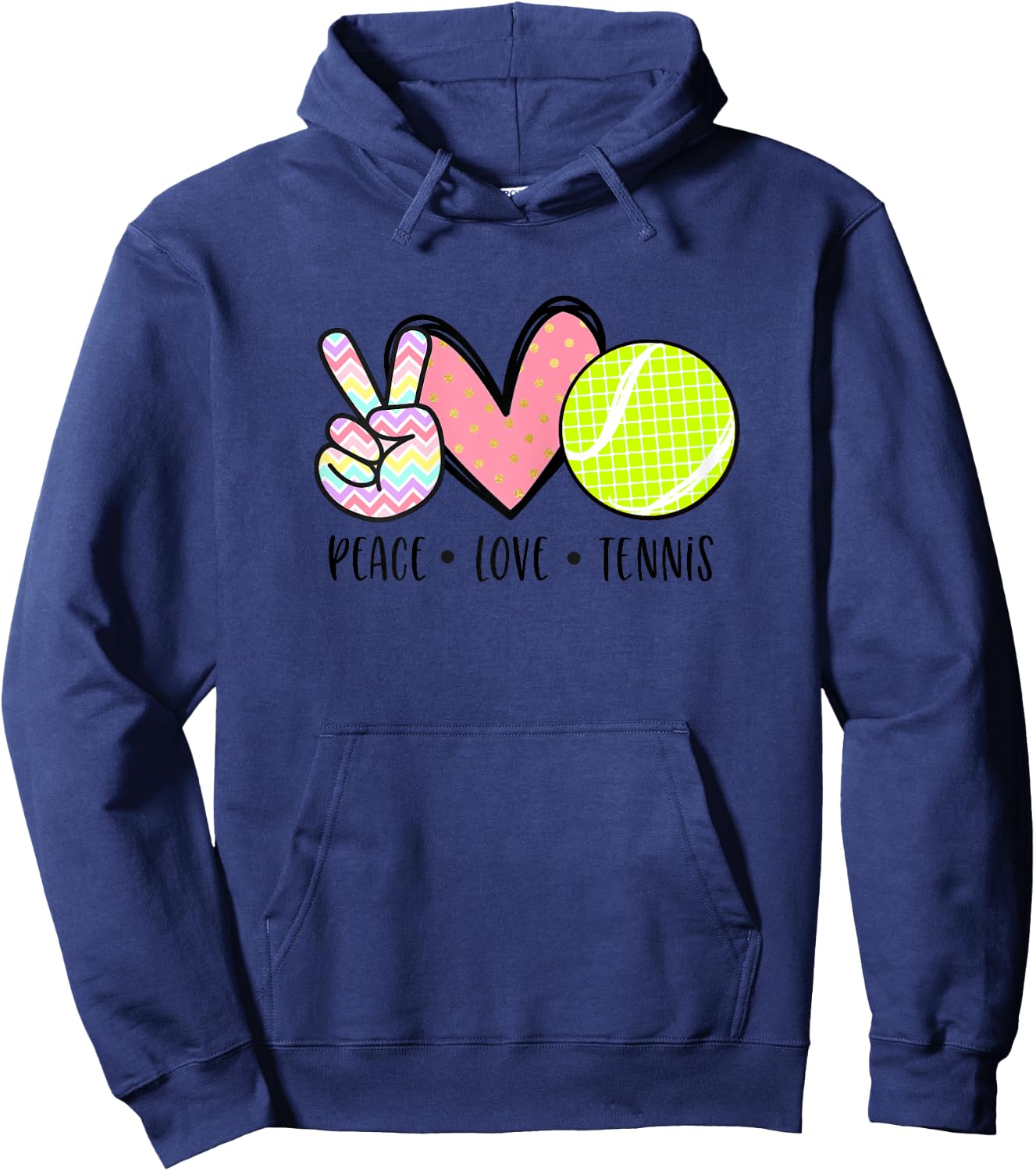 Peace Love Tennis Cute Teen Little Girls Pastel Hoodie - Hoodie | Navy