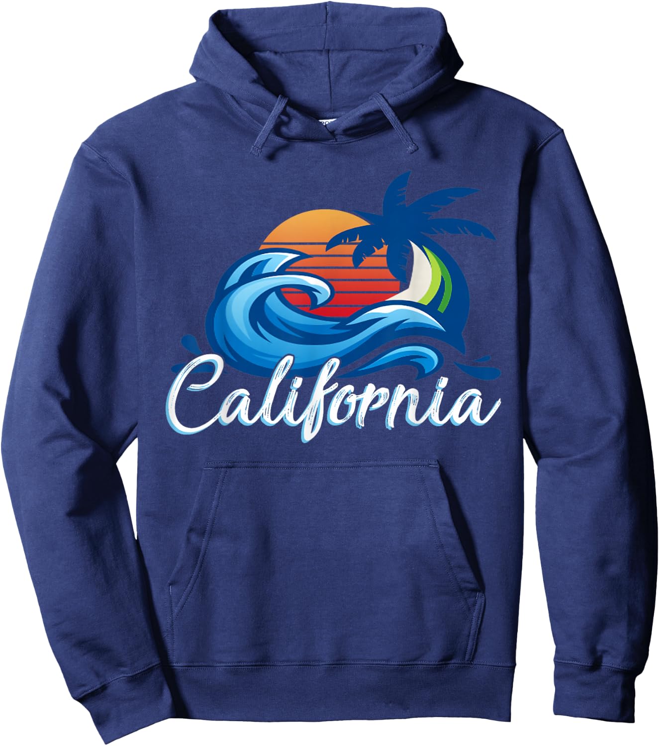Tropical Sunset Cali Beach Waves Surfing USA California Hoodie - Hoodie | Navy