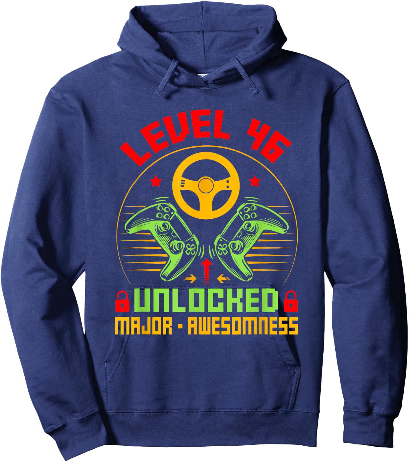 Unlocked Level 46 Birthday Boy Video Game Controller Hoodie - Hoodie | Navy