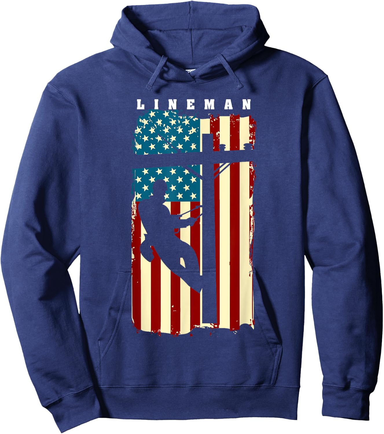 Lineman American Flag | Electric Cable Lineman Gift Hoodie - Hoodie | Navy