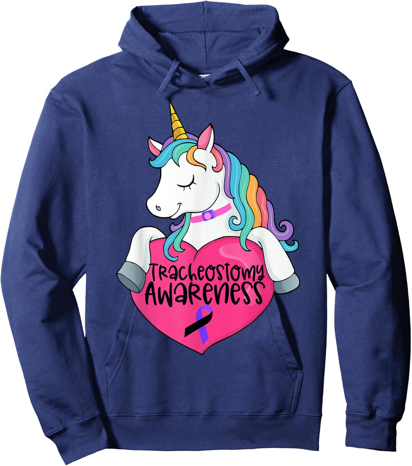 Tracheostomy Awareness Trach Heart Unicorn Hoodie - Hoodie | Navy