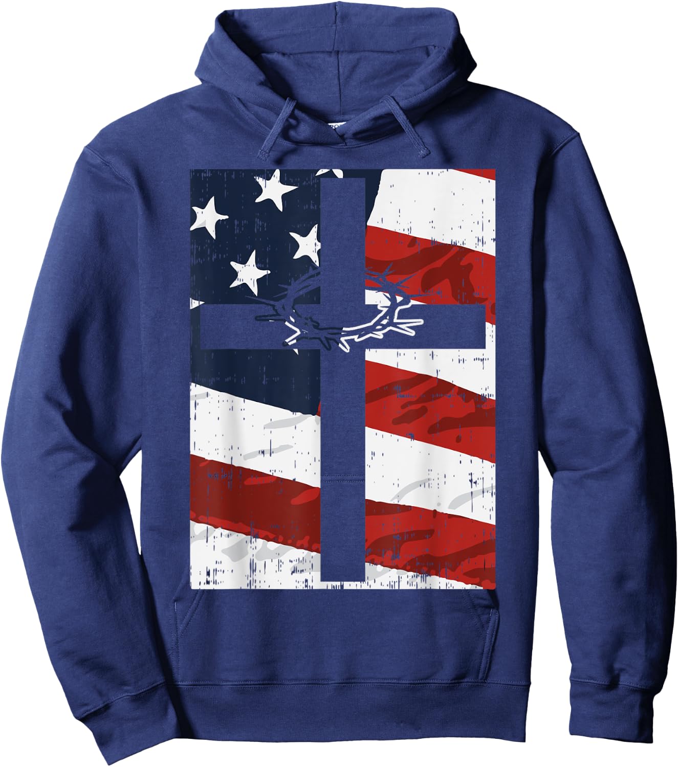 Cross American Flag Thorn God Jesus Faith Christian Gift Hoodie - Hoodie | Navy