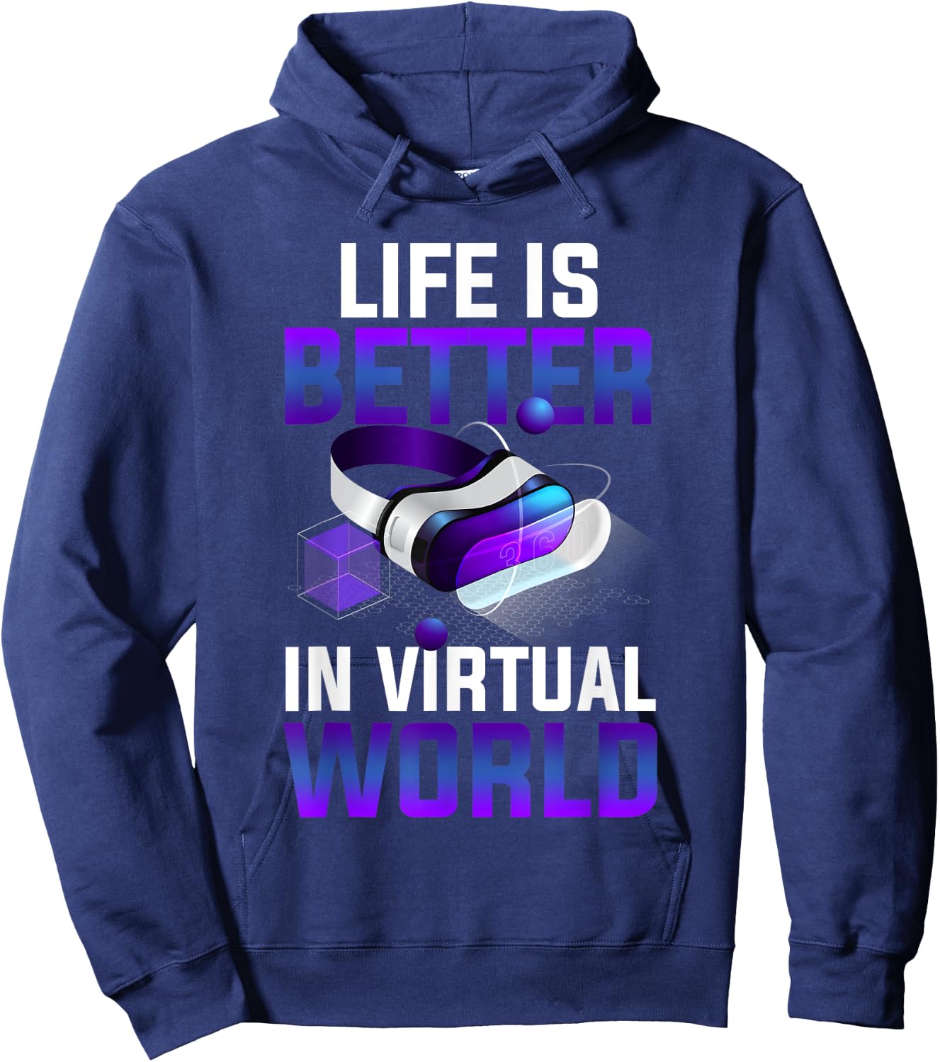 Vintage Life is Better in Virtual World VR Gamer Life Online Hoodie - Hoodie | Navy