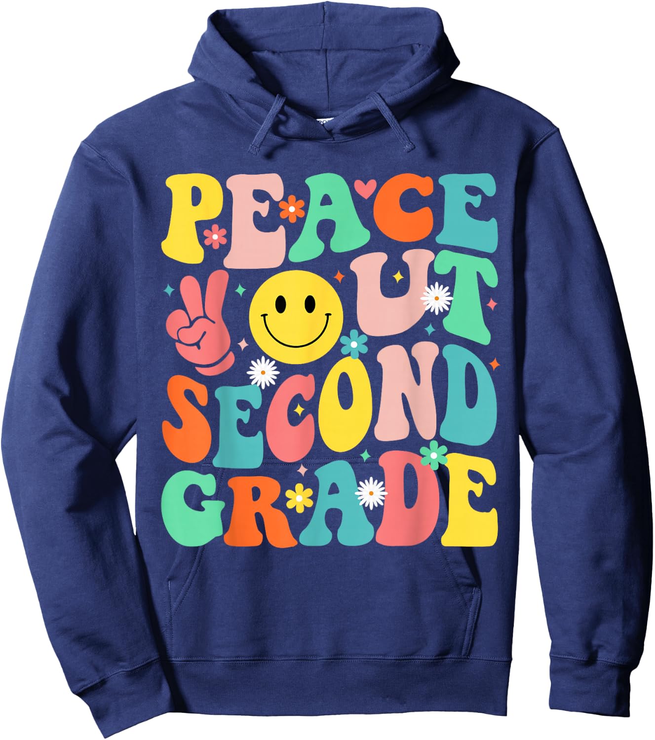 Peace Out Second Grade Groovy 2nd Grade Last day of school Hoodie - Hoodie | Navy