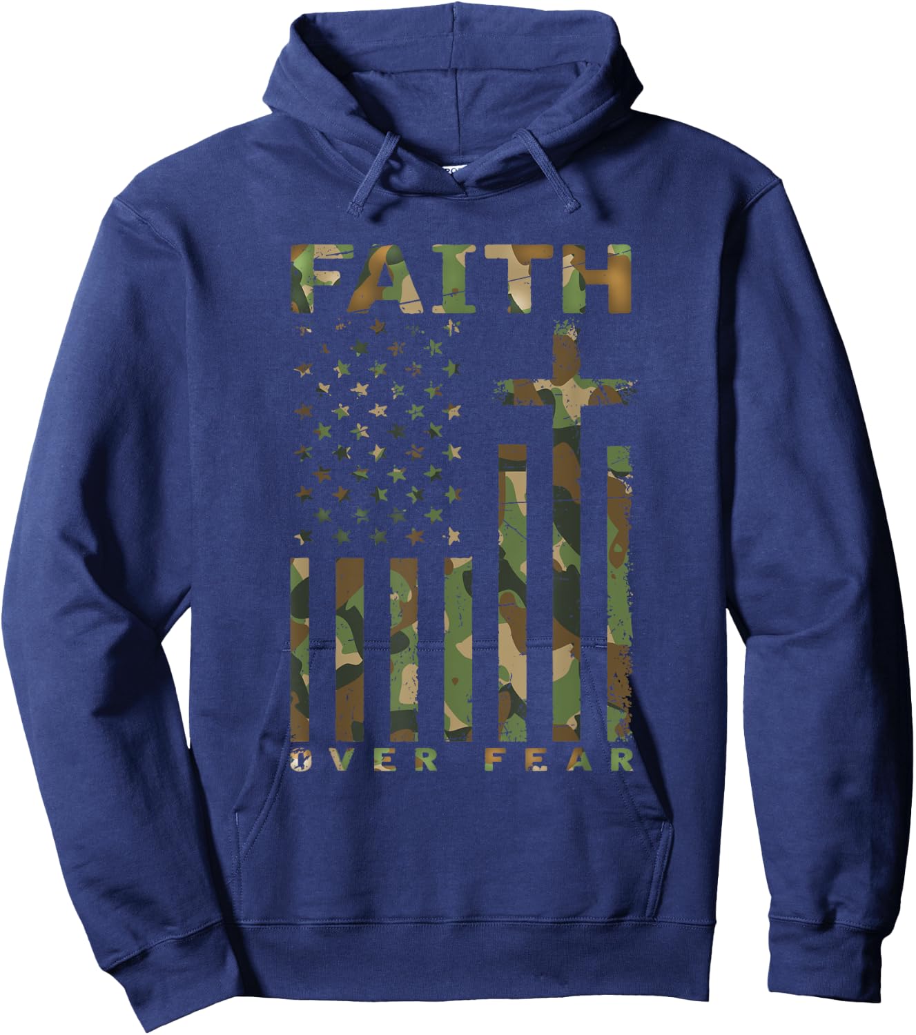 Faith Over Fear Military Camo - Inspirational Christian Hoodie - Hoodie | Navy