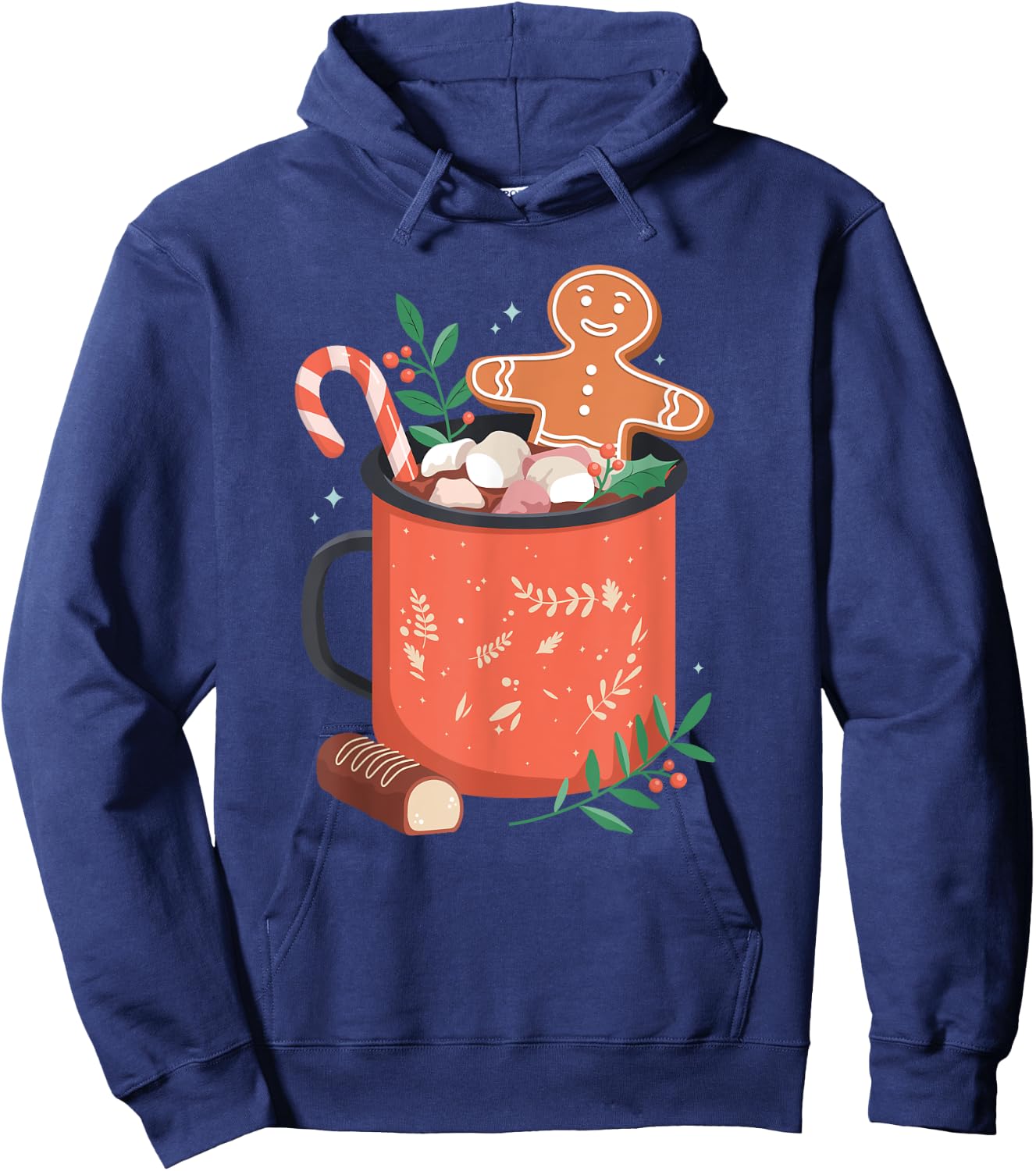 Hot Cocoa Mug Gingerbread Cookie Xmas Christmas Holiday Hoodie - Hoodie | Navy