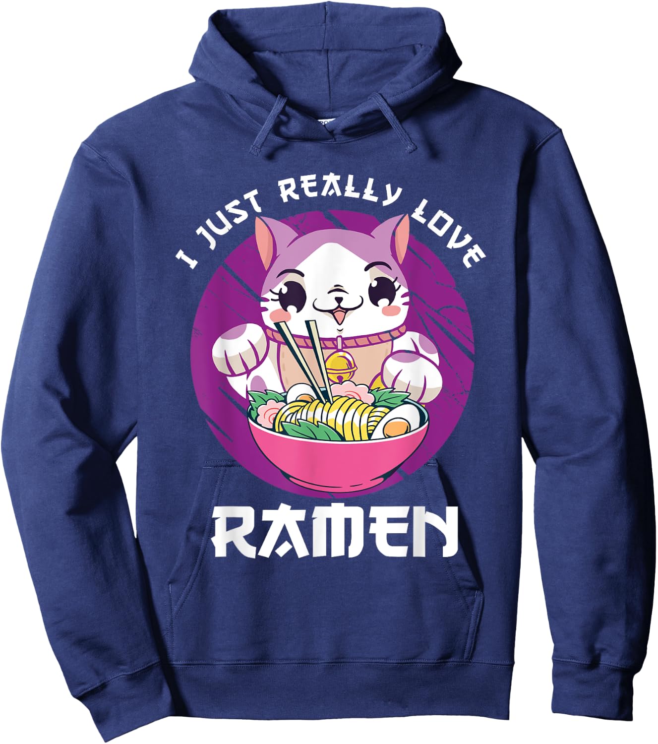 I Just Really Love Ramen Japanese Noodles Kawaii Anime Cat Hoodie - Hoodie | Navy