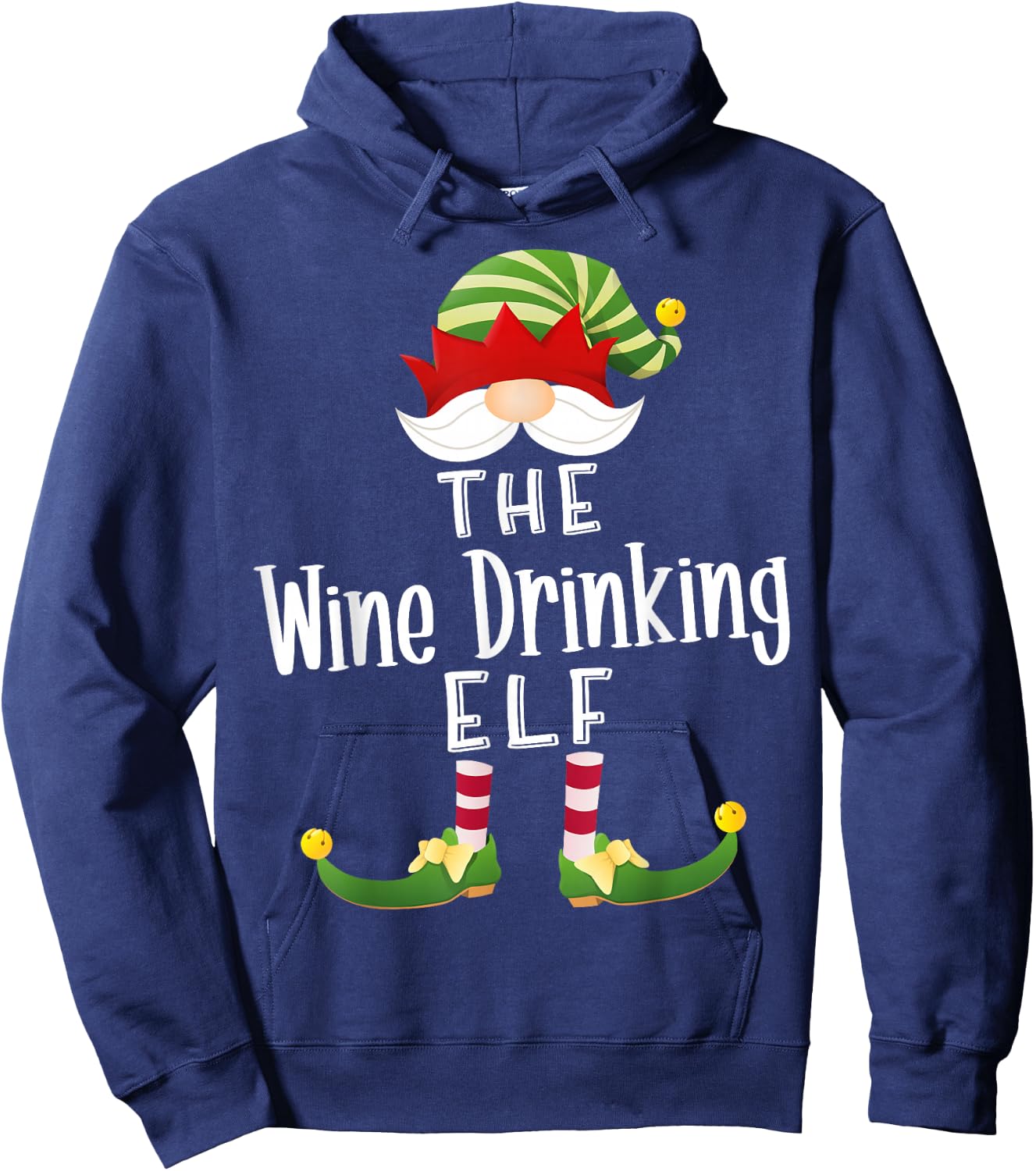 Wine Drinking Elf Group Christmas Funny Pajama Party Hoodie - Hoodie | Navy