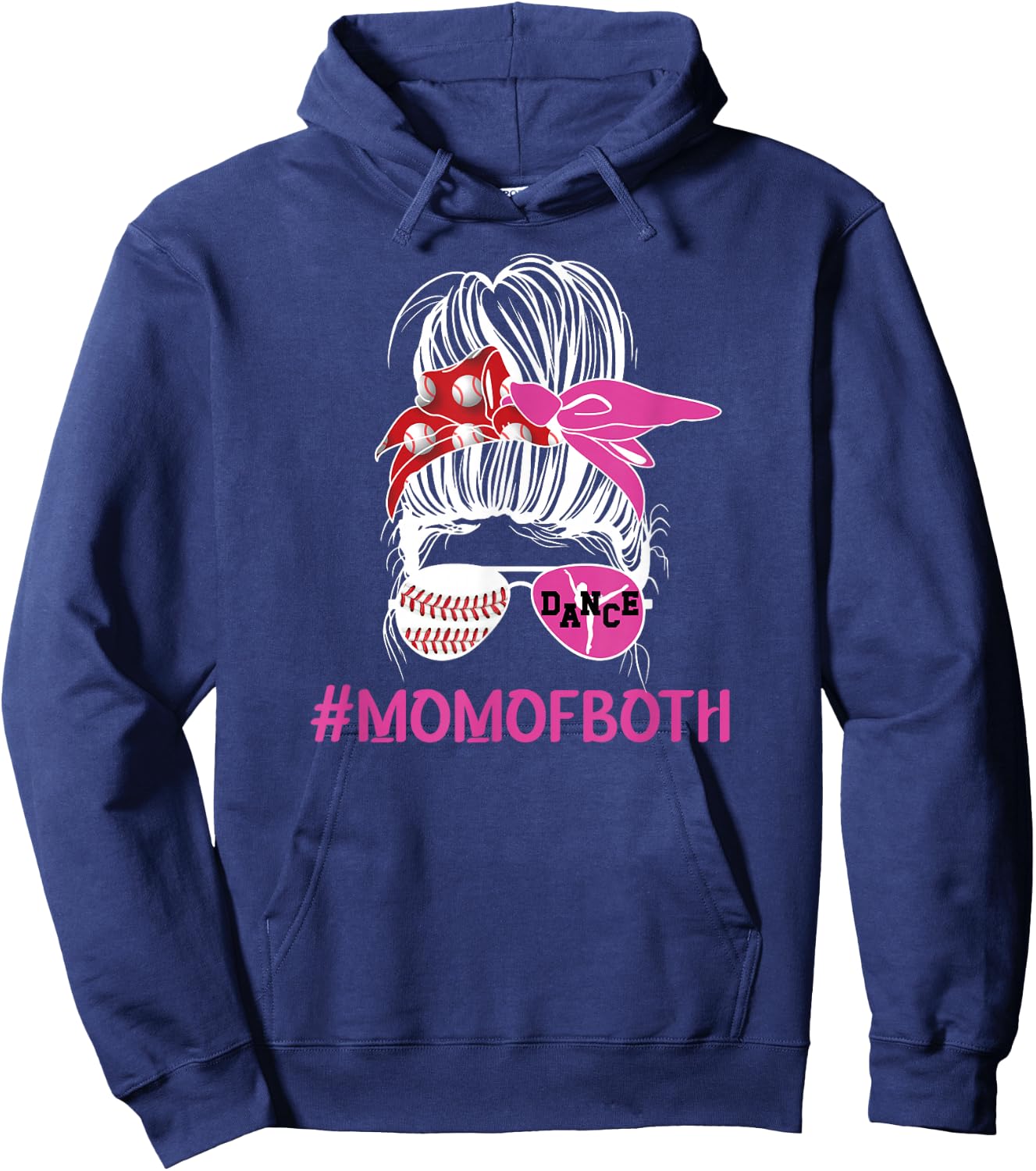 Mom Of Both Messy Bun Dancer & Baseball Player Mom Hoodie - Hoodie | Navy