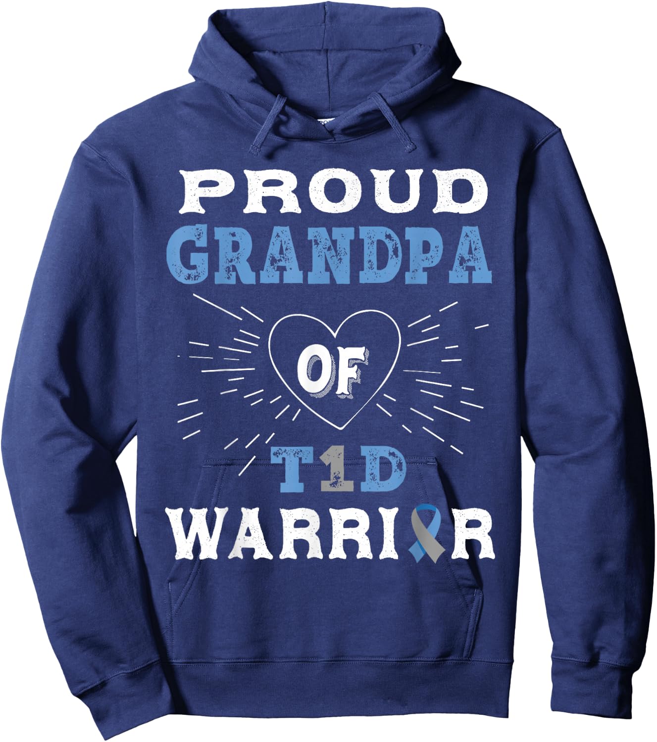 T1D Proud Grandpa Diabetes Awareness Type 1 Insulin Pancreas Hoodie - Hoodie | Navy