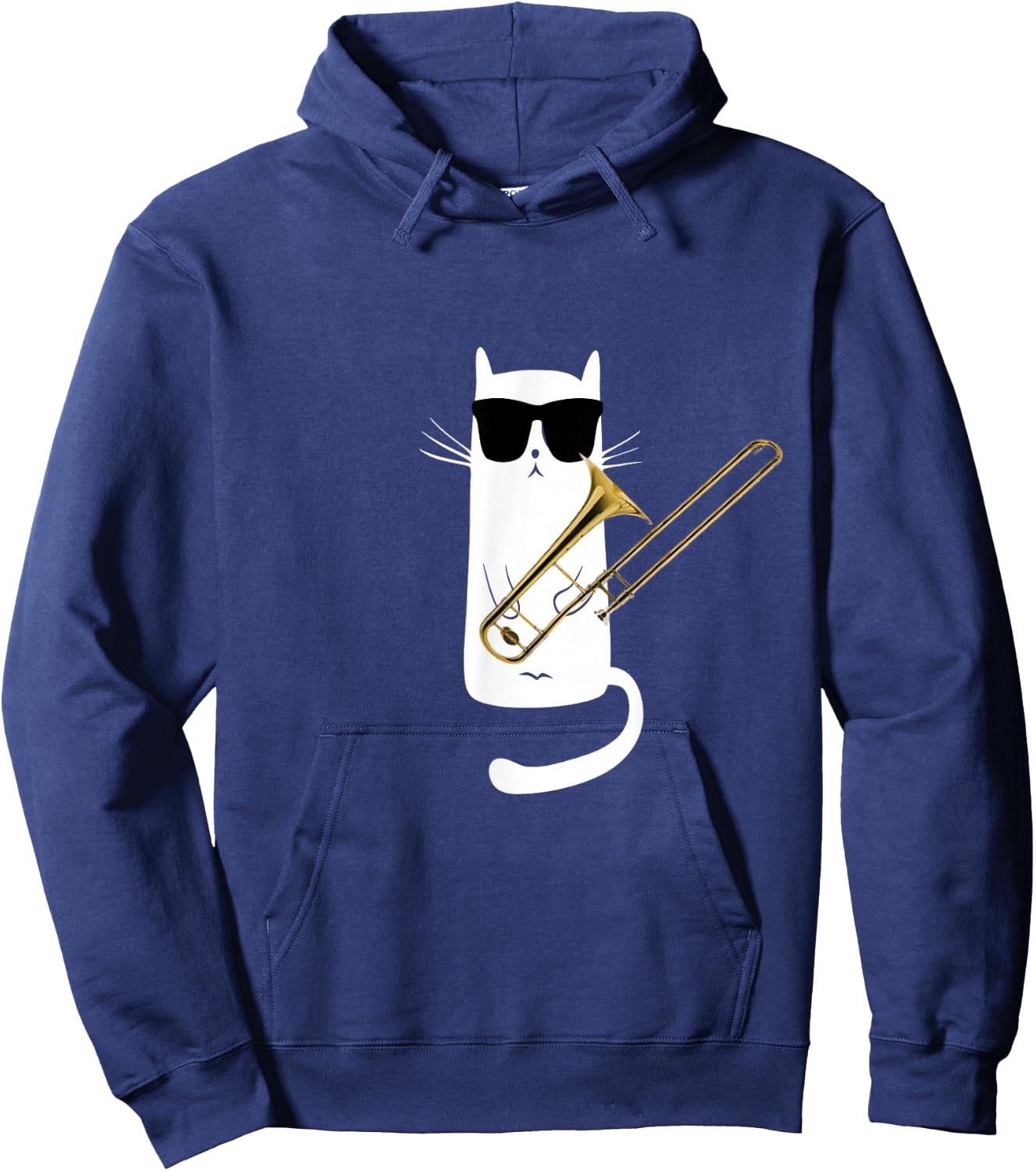 Funny Cat Wearing Sunglasses Playing Trombone Small Hoodie - Hoodie | Navy