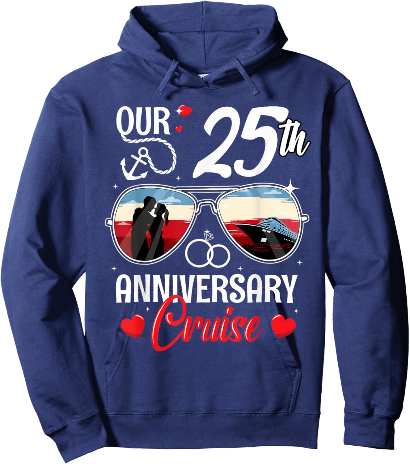25th Wedding Anniversary Cruise Vacation Husband Wife Couple Hoodie - Hoodie | Navy