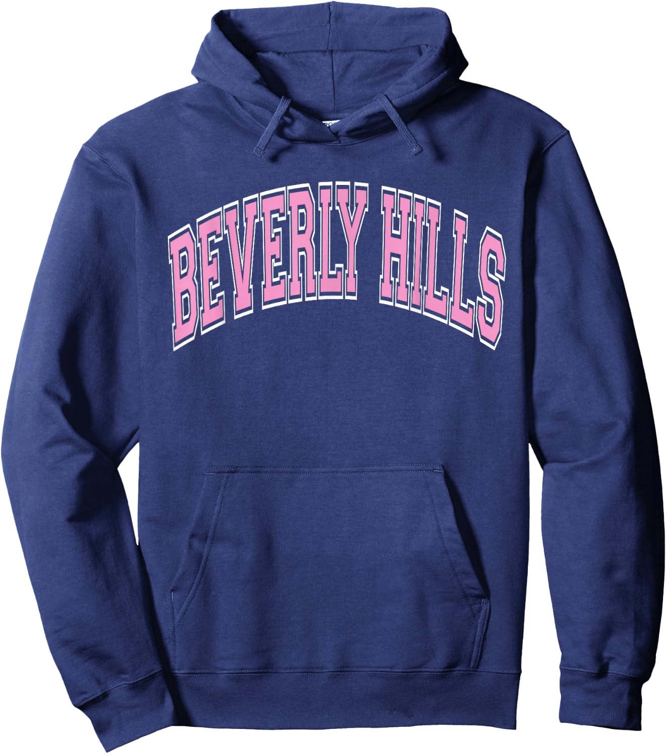 Beverly Hills Arched Pink Text Hoodie - Hoodie | Navy