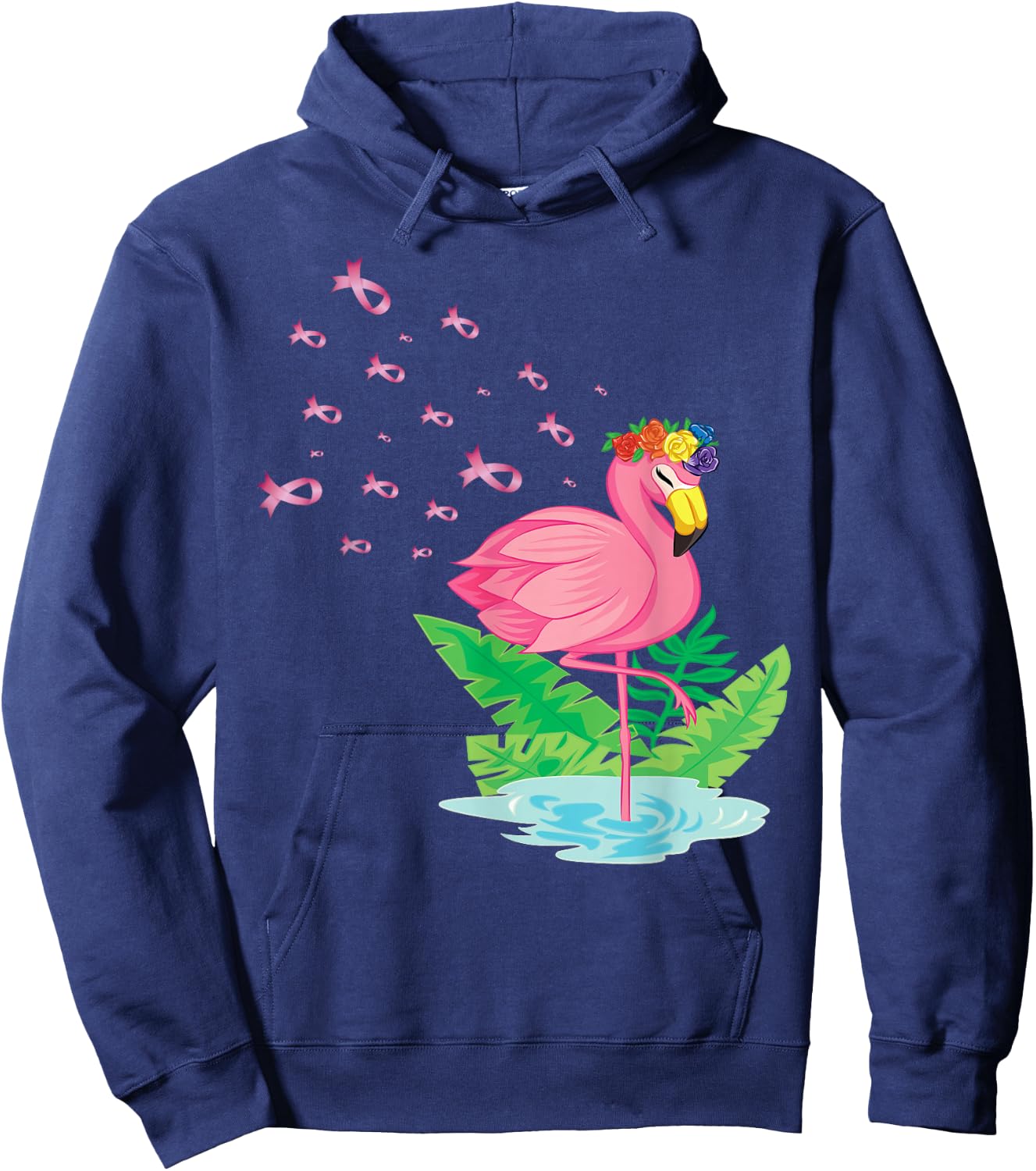 Breast Cancer Pink Flamingo Ribbon Recovery Hoodie - Hoodie | Navy