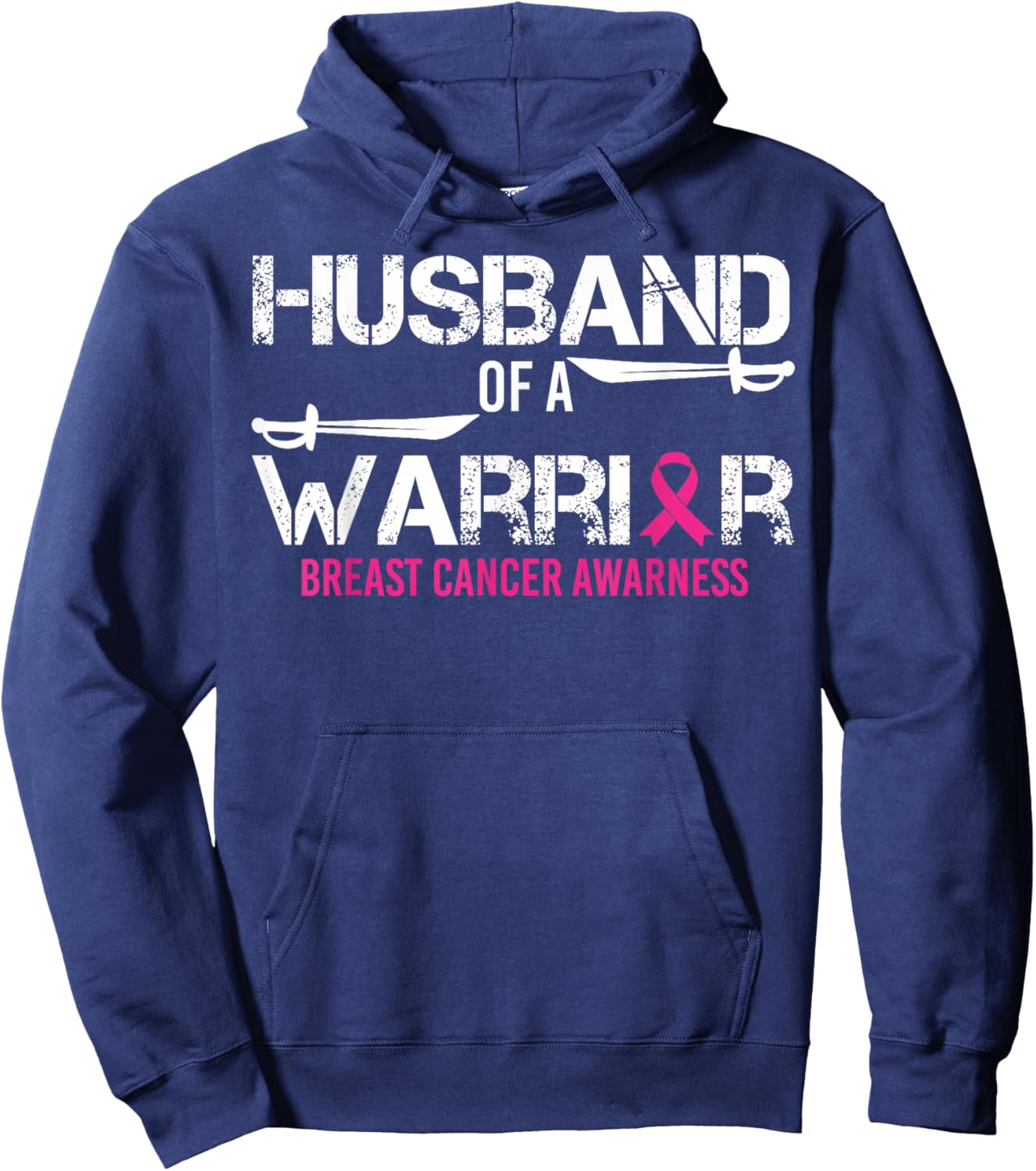 Husband Of A Warrior Pink Ribbon Breast Cancer Awareness Hoodie - Hoodie | Navy