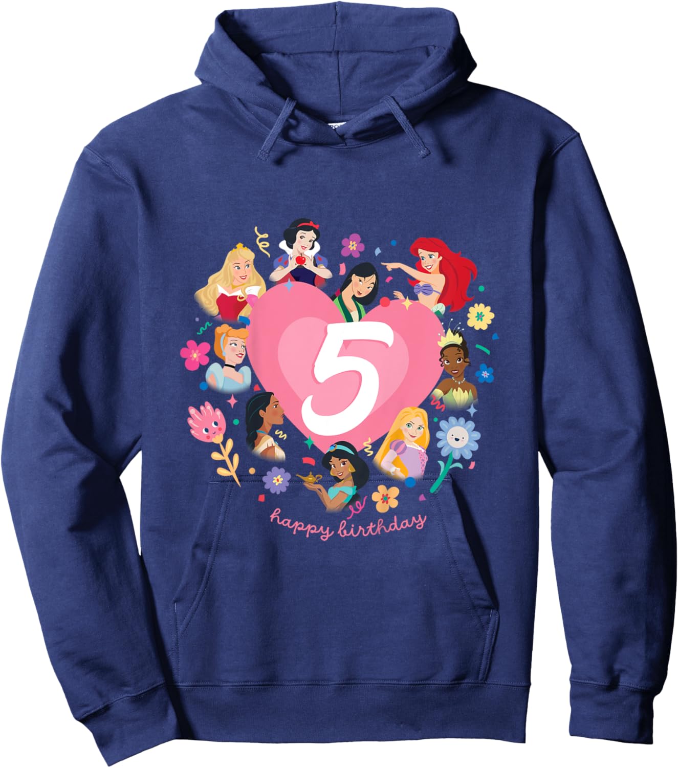 Disney Princess Heart 5 Years Old Happy Fifth Birthday Hoodie - Hoodie | Navy