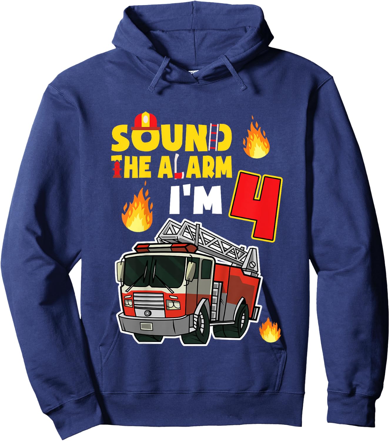 Kids Sound The Alarm I'm 4 Little Firefighter 4rd Birthday Hoodie - Hoodie | Navy