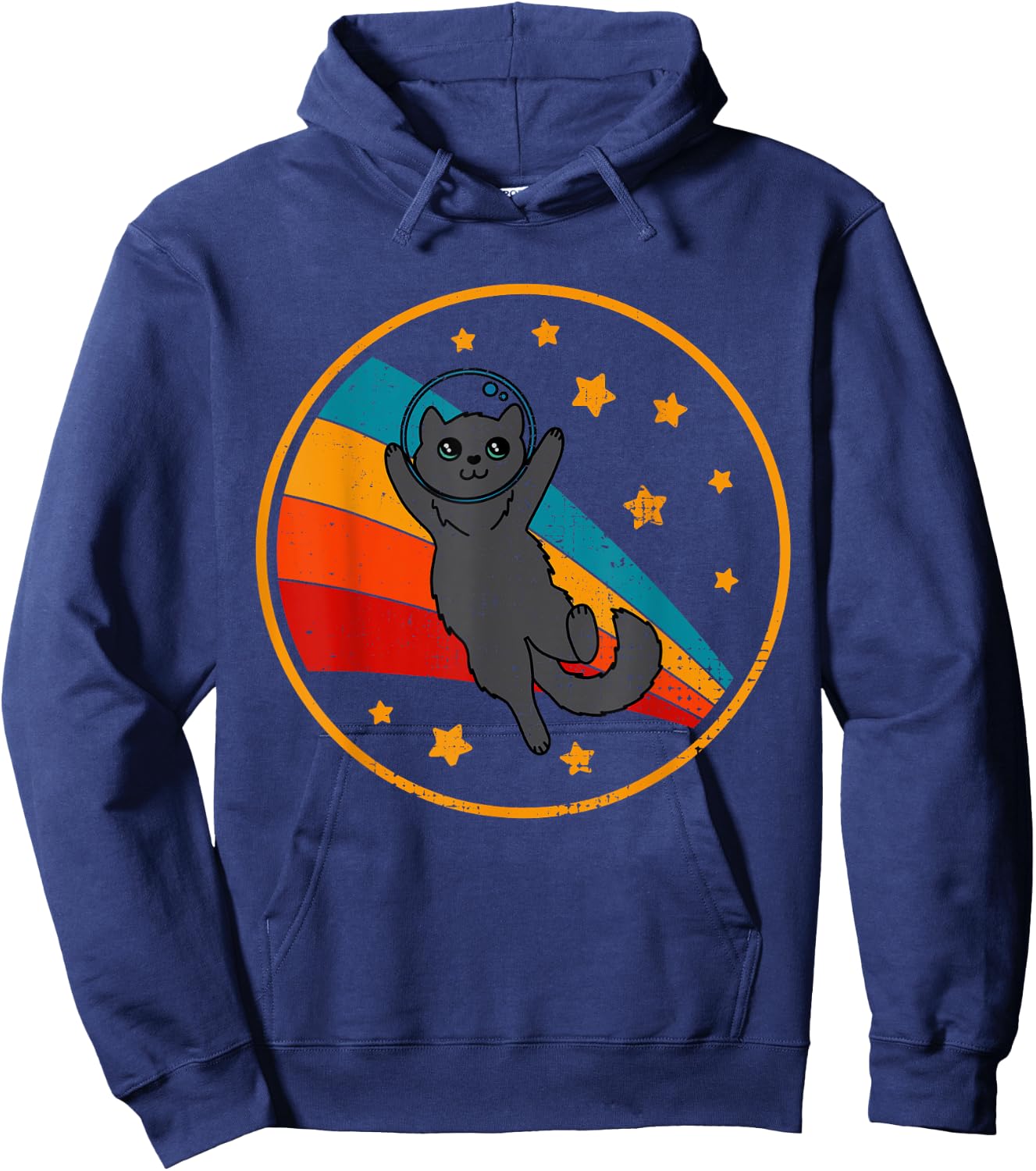 Cute Vintage Nebelung Cat Retro Space Cat Men Women Kids Hoodie - Hoodie | Navy