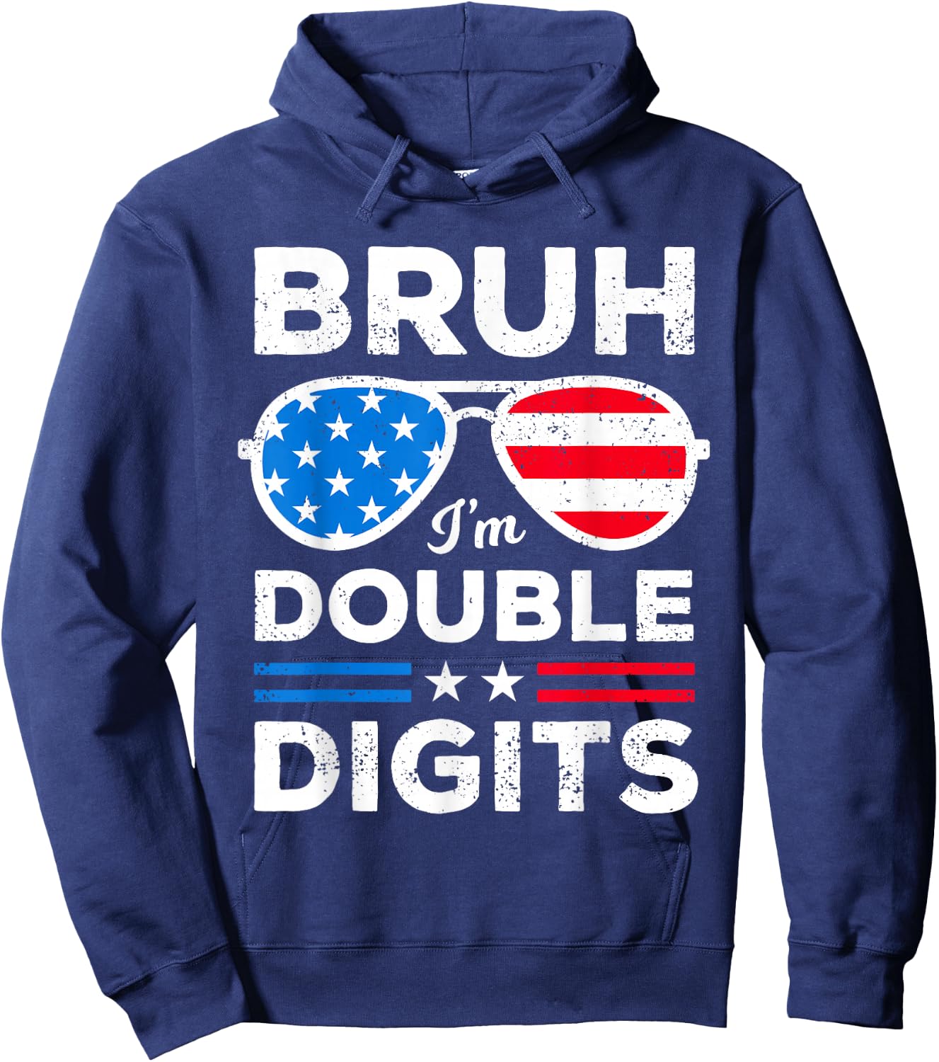 Bruh I'm Double Digits USA Flag Boys Patriotic 10th Birthday Hoodie - Hoodie | Navy